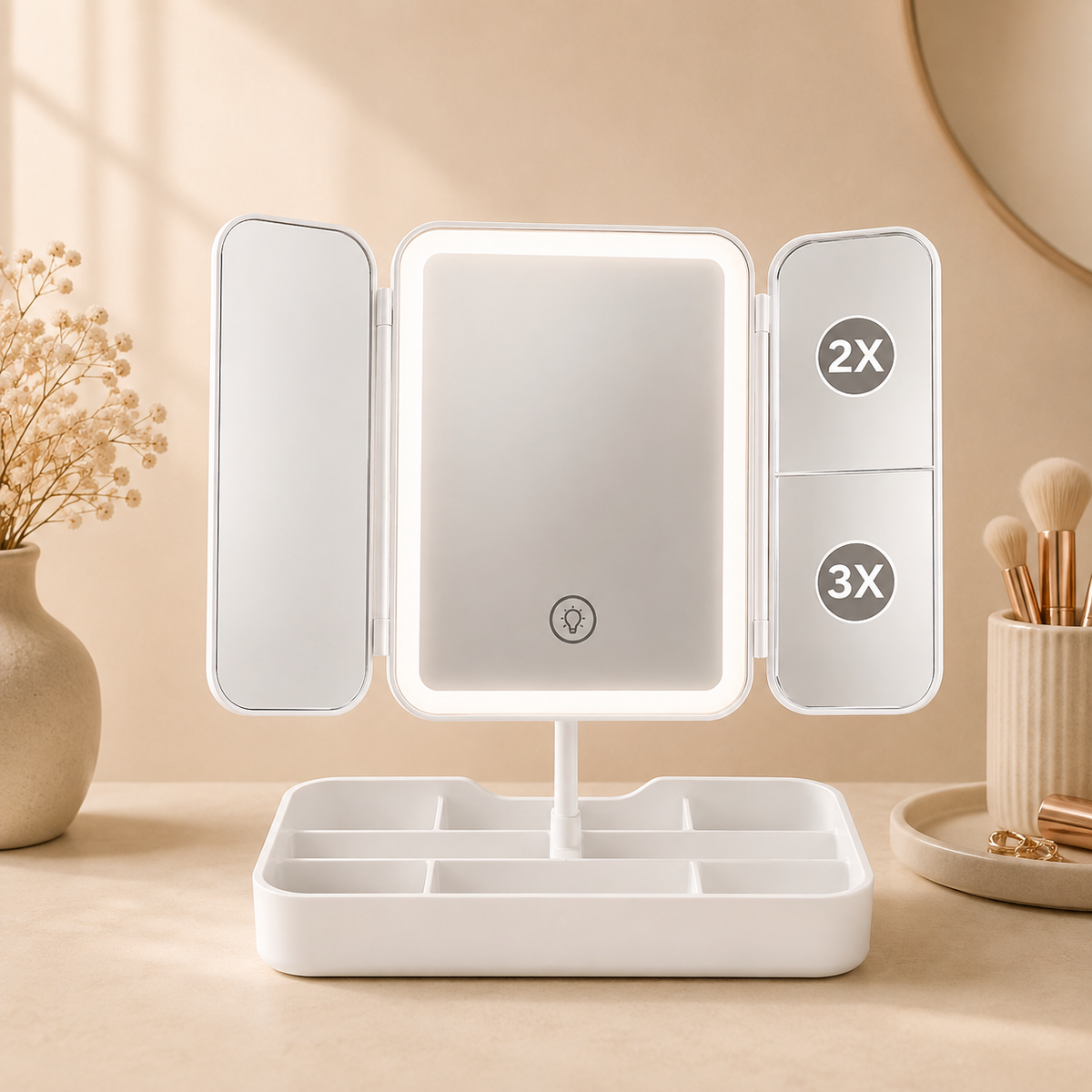 Glowth LED Tri-Fold Makeup Mirror, product photo