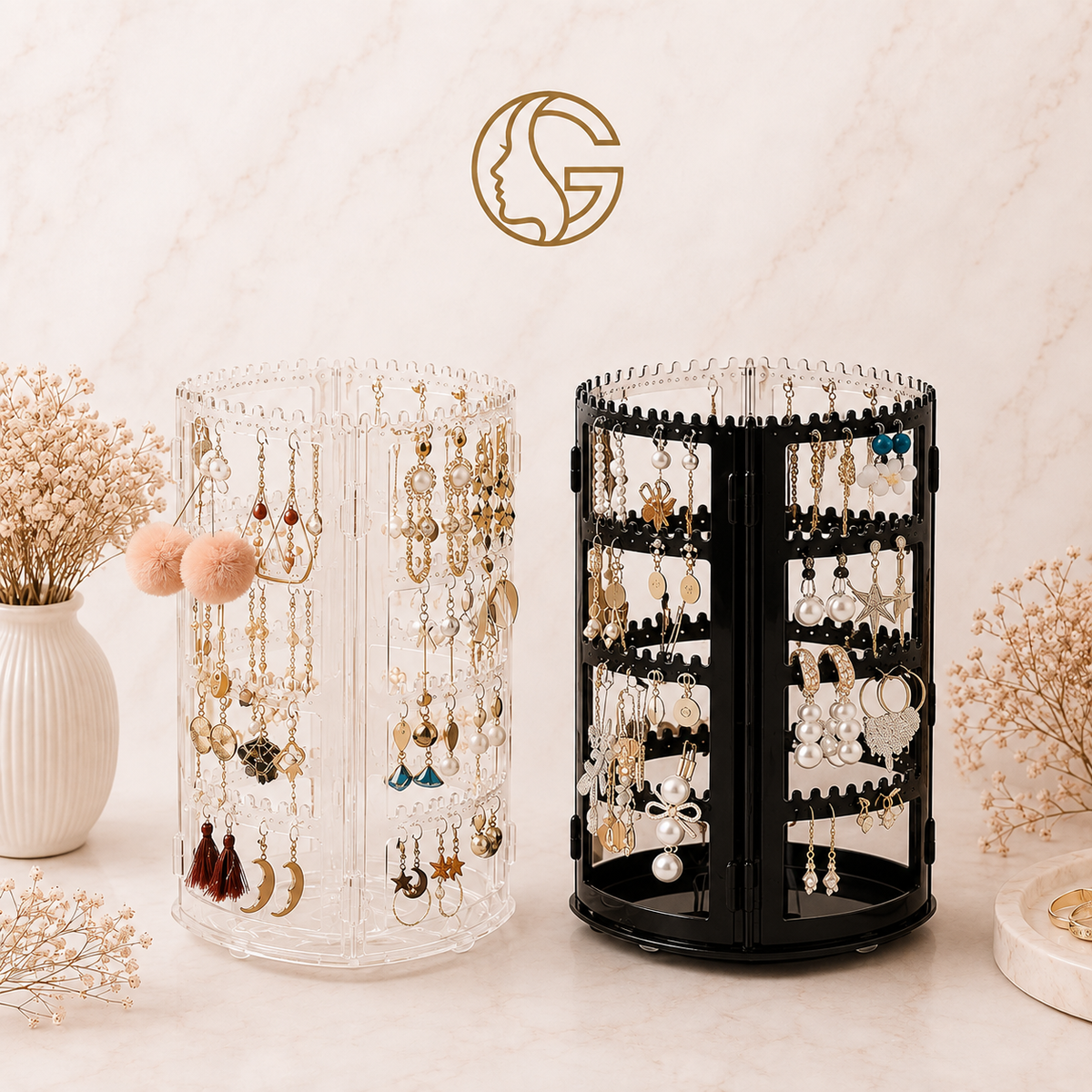 Earring display stand in transparent and black