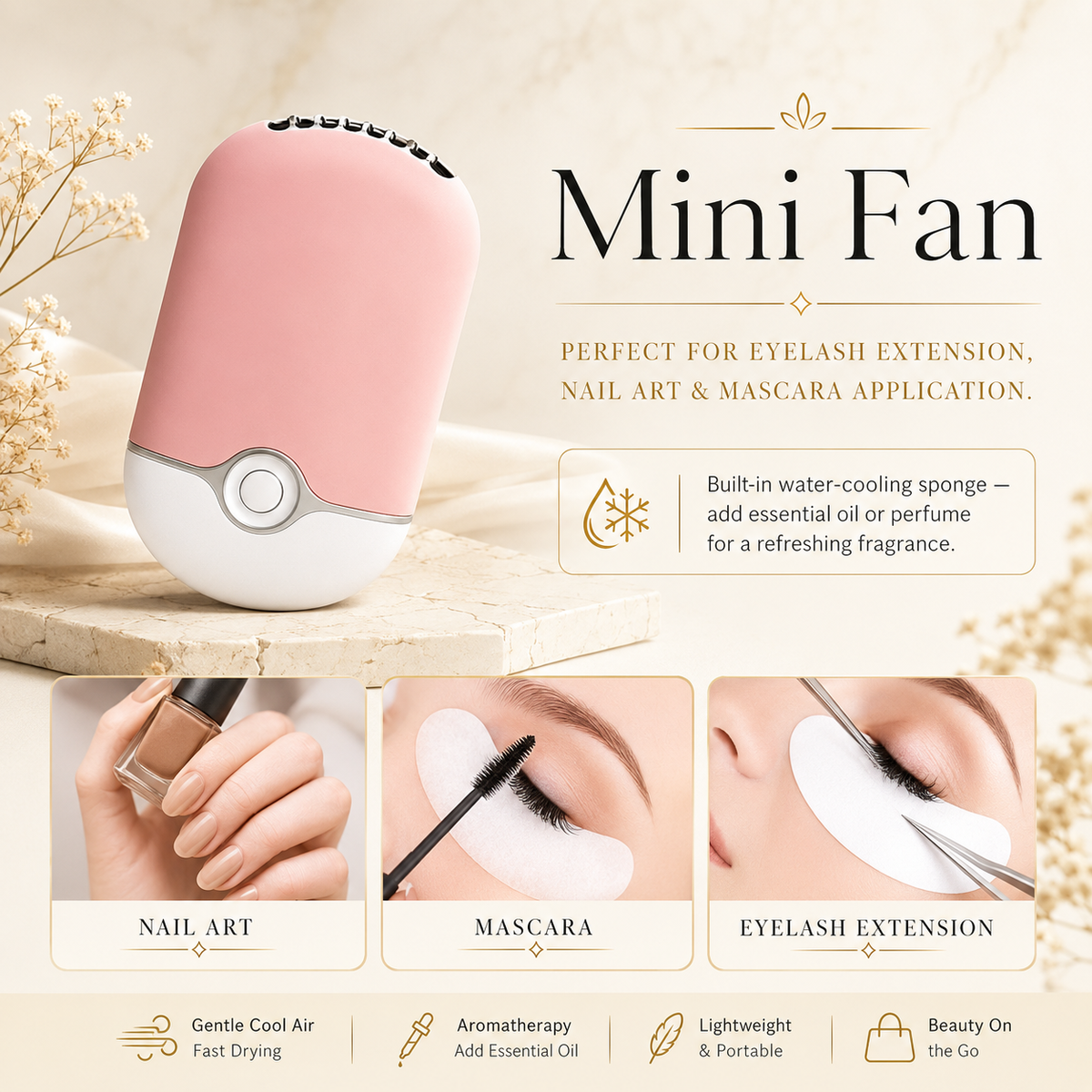 USB rechargeable mini fan features