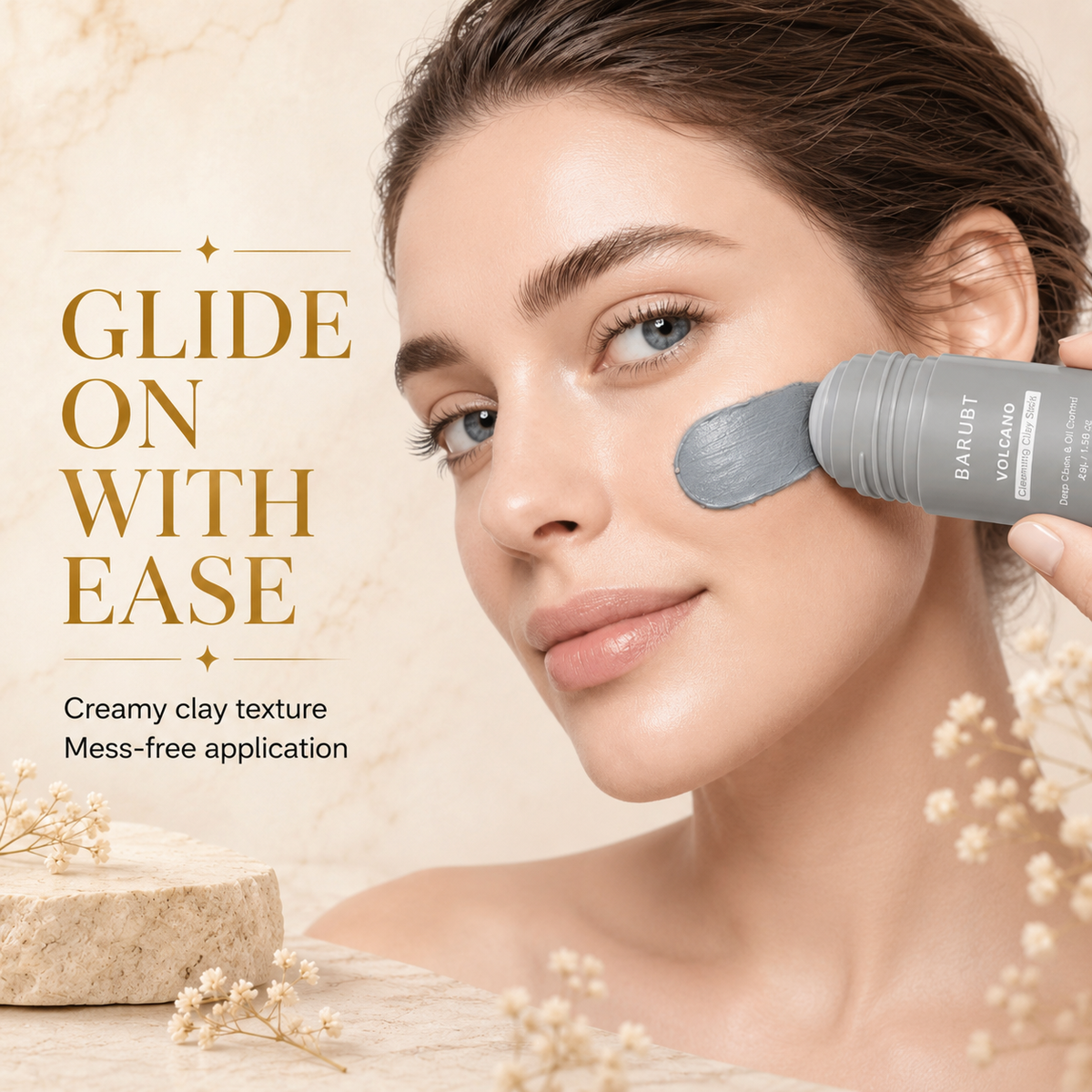 Volcanic clay stick applied to face