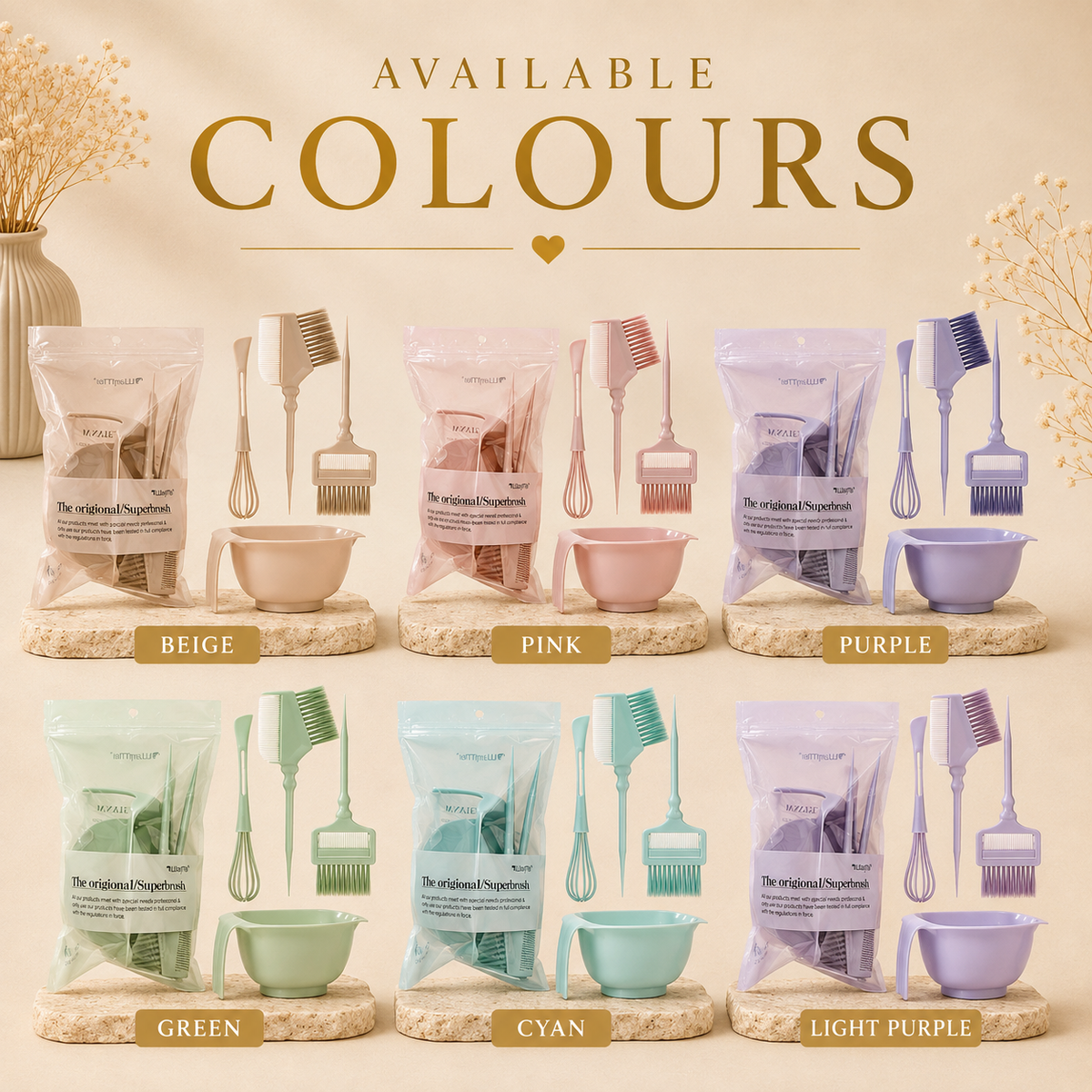 Glowth Hair Colouring Brush Set available colours