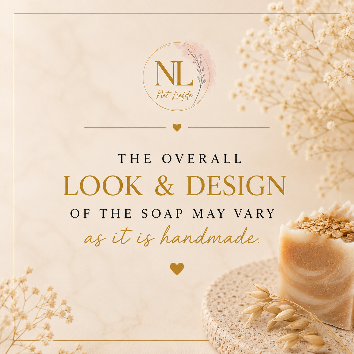 Net Liefde handmade disclaimer, overall look and design of the soap may vary as it is handmade