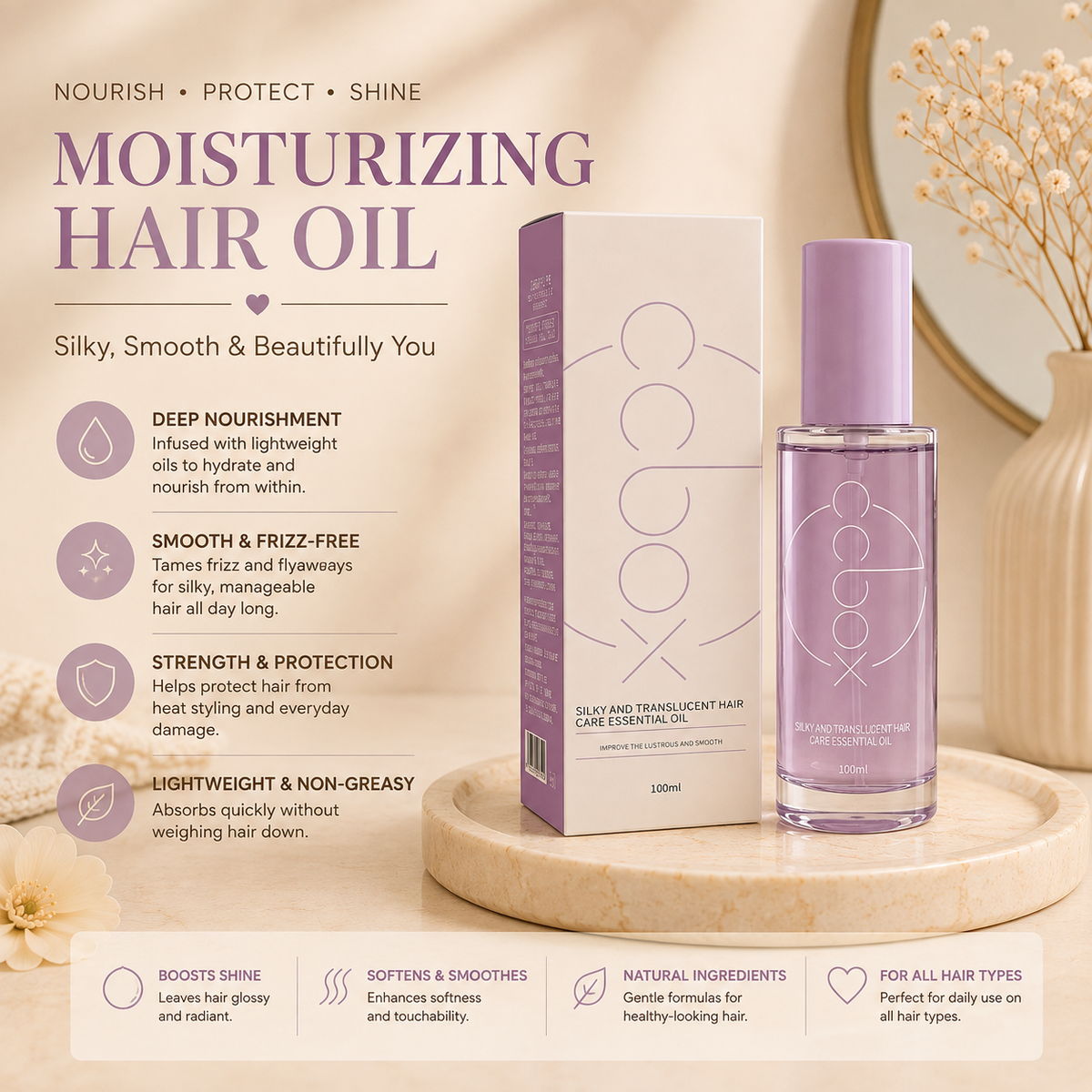 Hair oil visible results, before and after