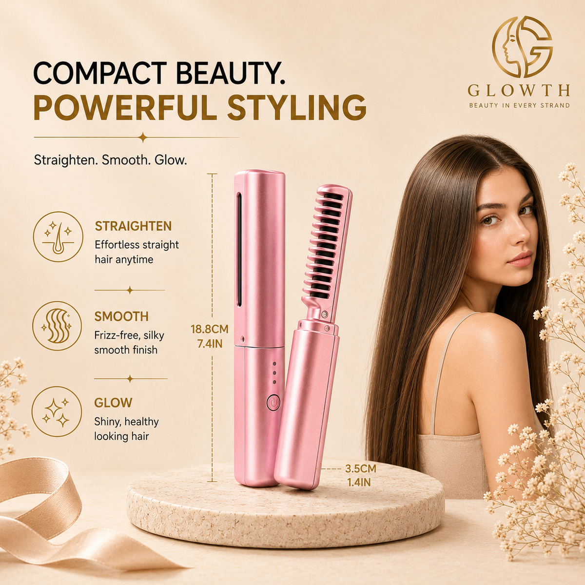 Compact styling comb with model
