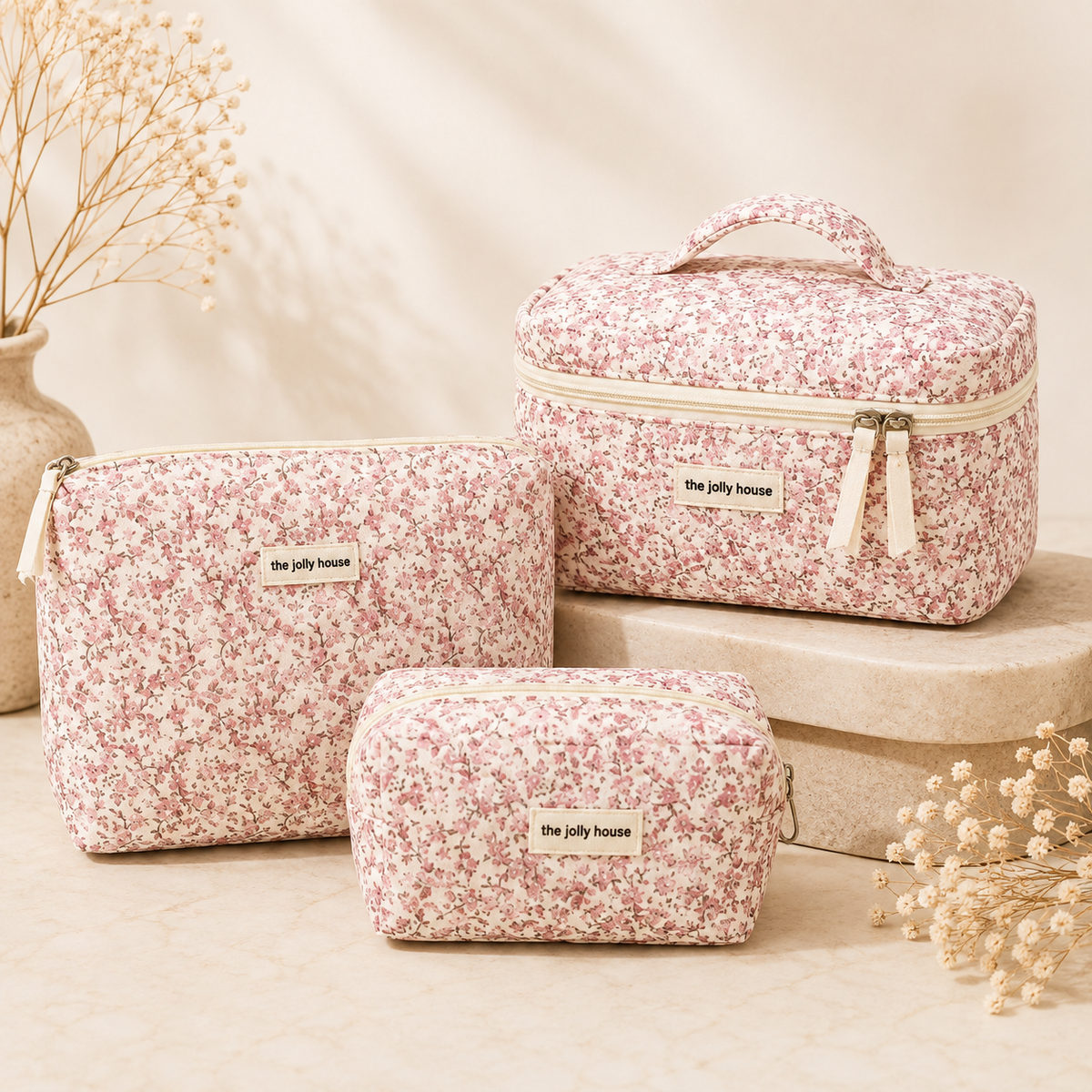 Glowth 3-Piece Floral Cosmetic Bag Set, product photo
