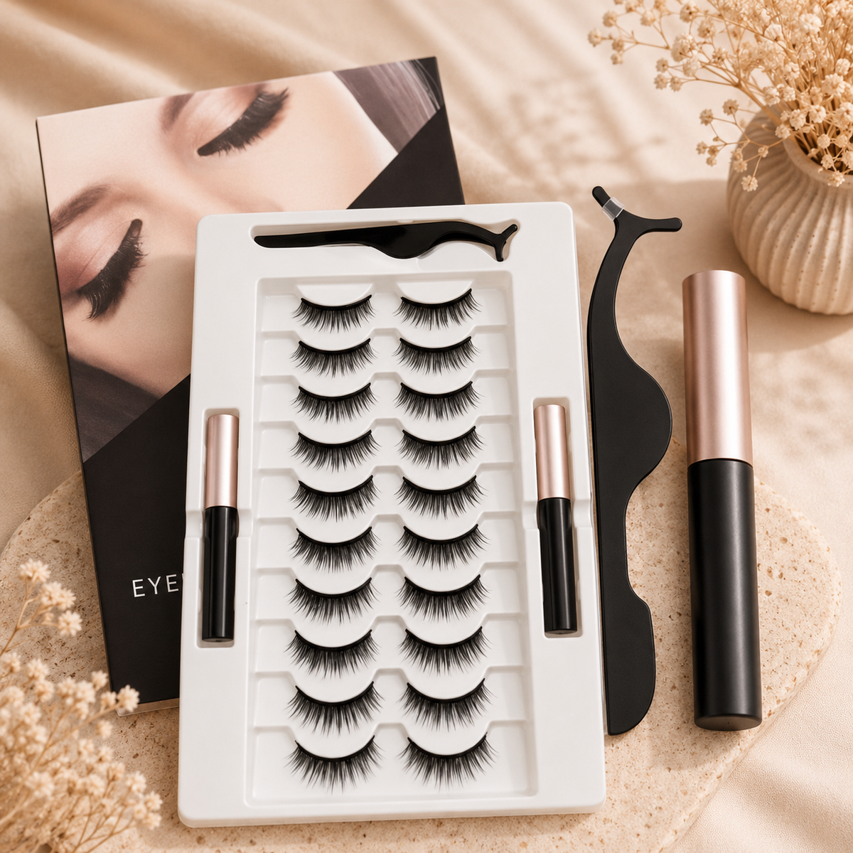 Glowth Magnetic Lash Kit, product photo with lashes, eyeliners and applicator