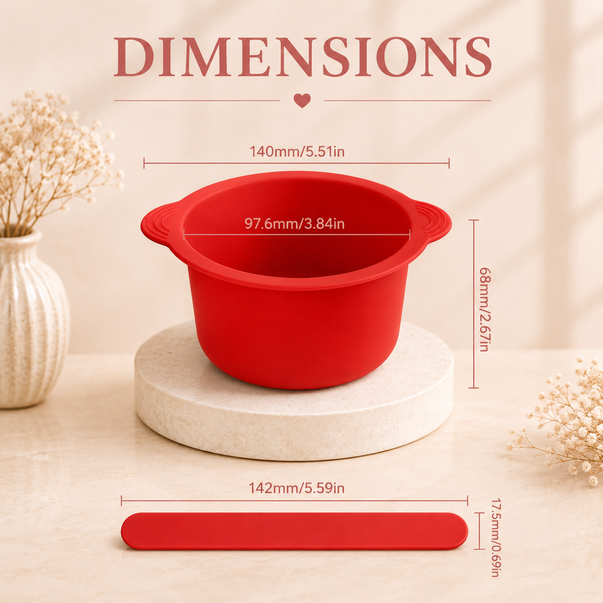 Reusable Silicone Wax Bowl & Stick dimensions