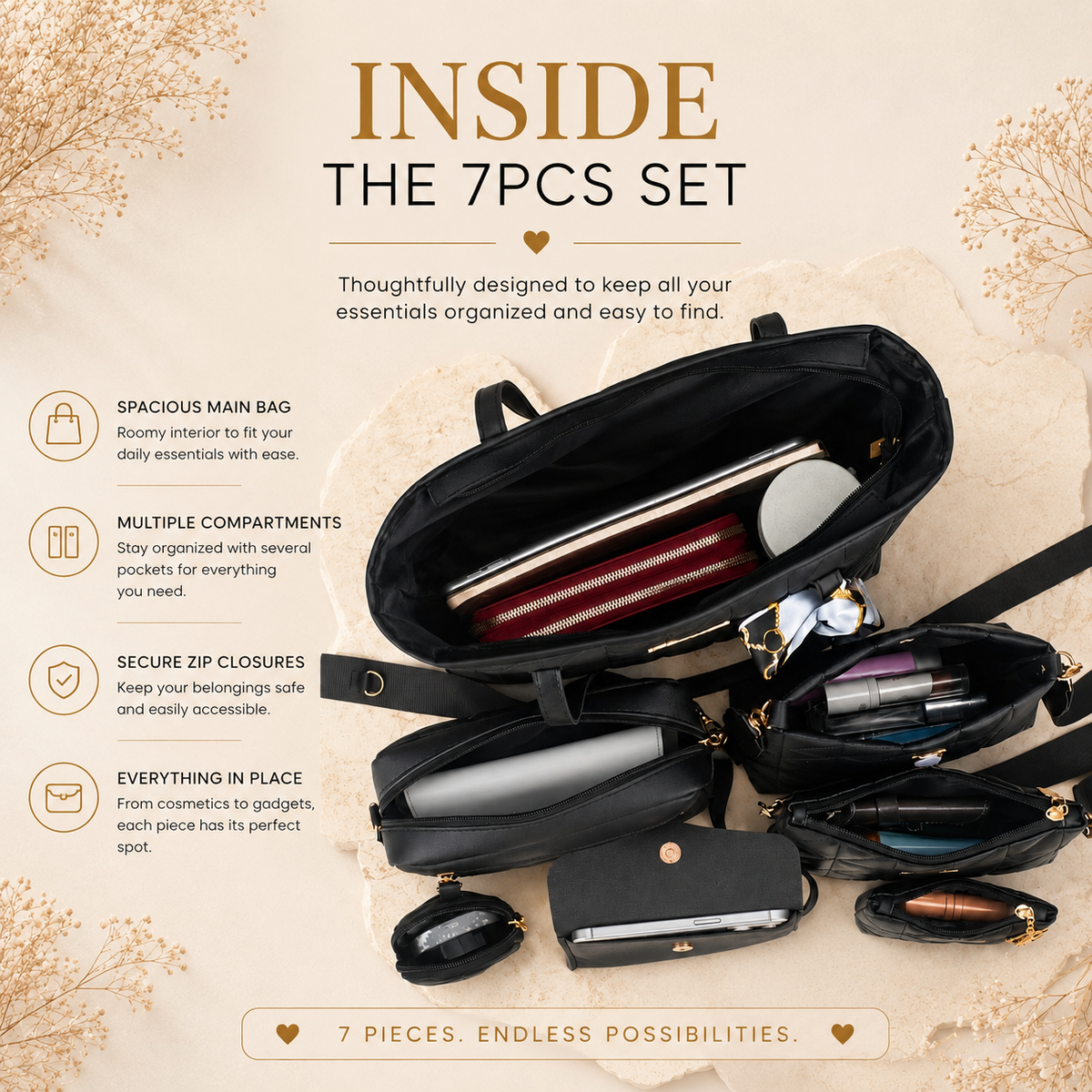 7-Piece Bag Set perfectly sized dimensions