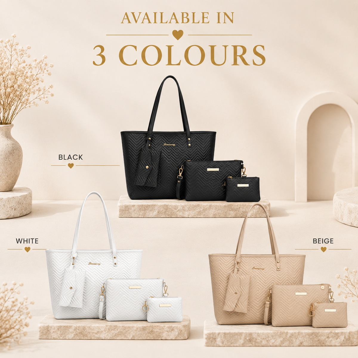 4-Piece Bag Set available in 3 colours