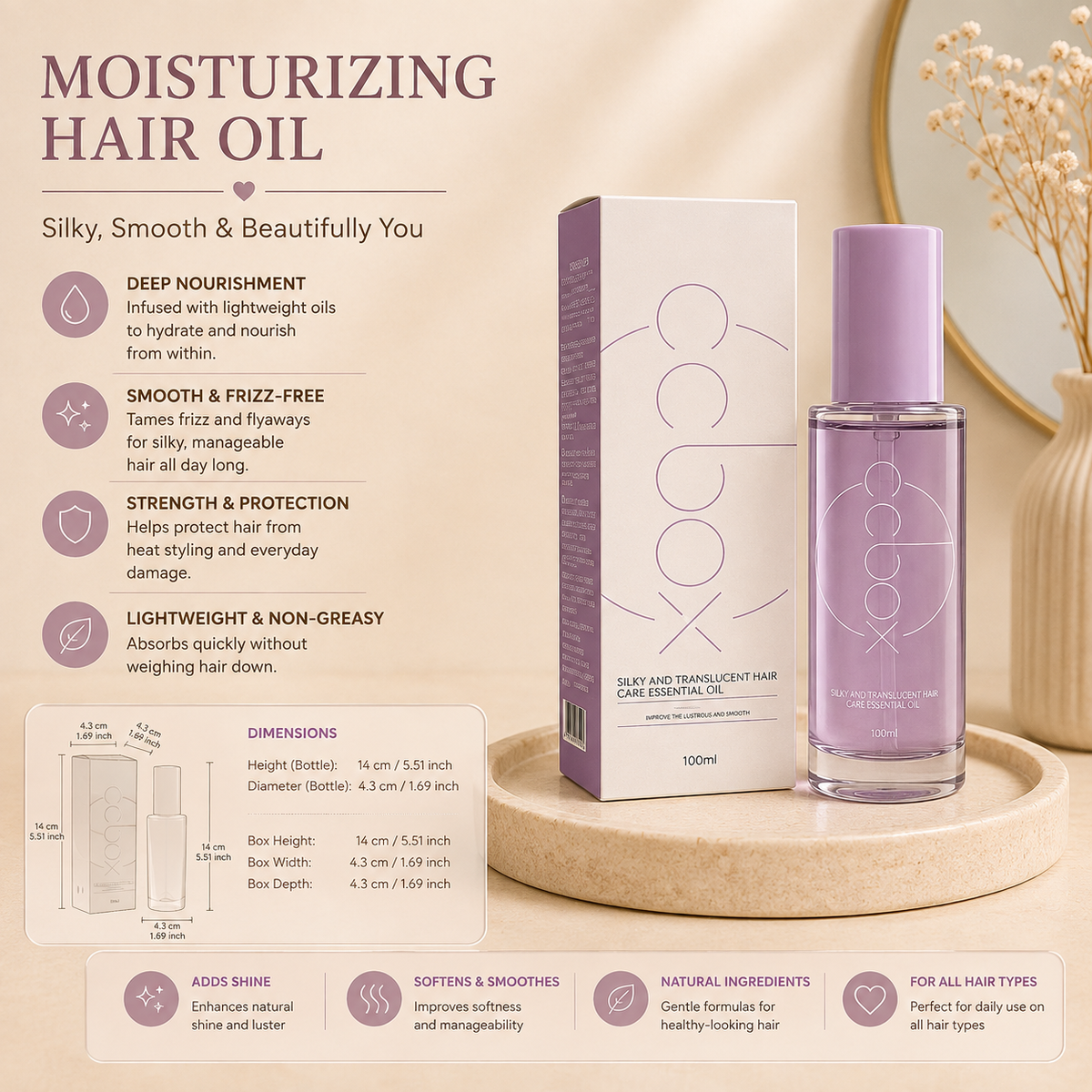 Moisturizing hair oil, silky smooth and beautifully you