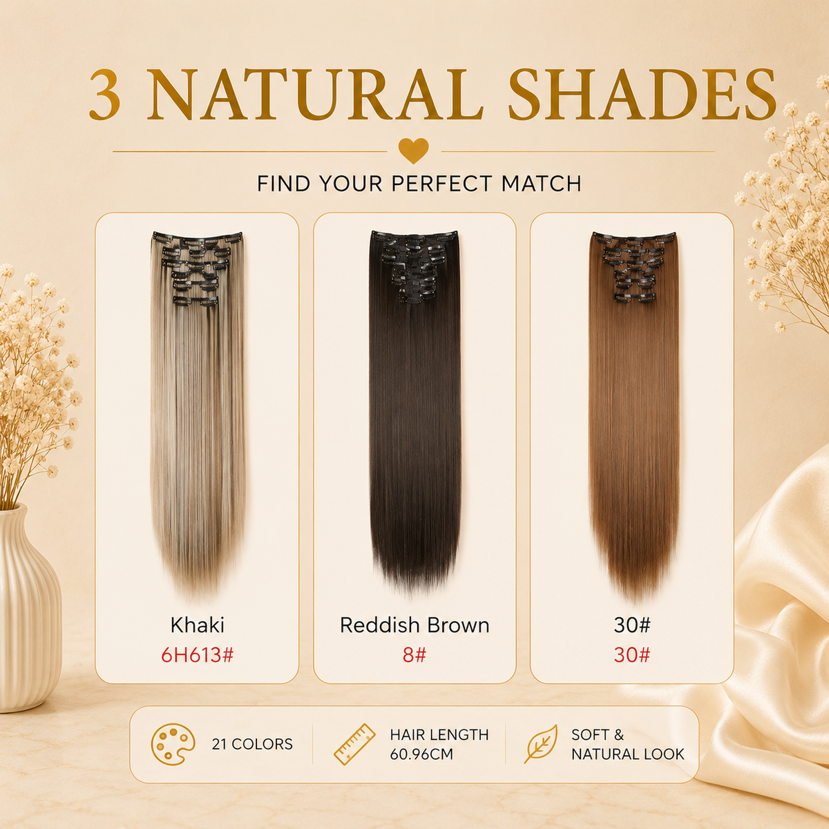 Glowth Clip-In Hair Extensions 3 natural shades