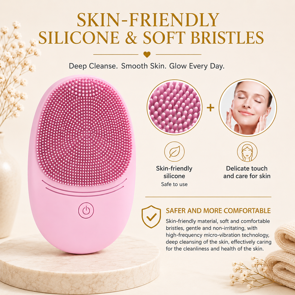 Electric Silicone Facial Cleansing Brush dimensions and colors