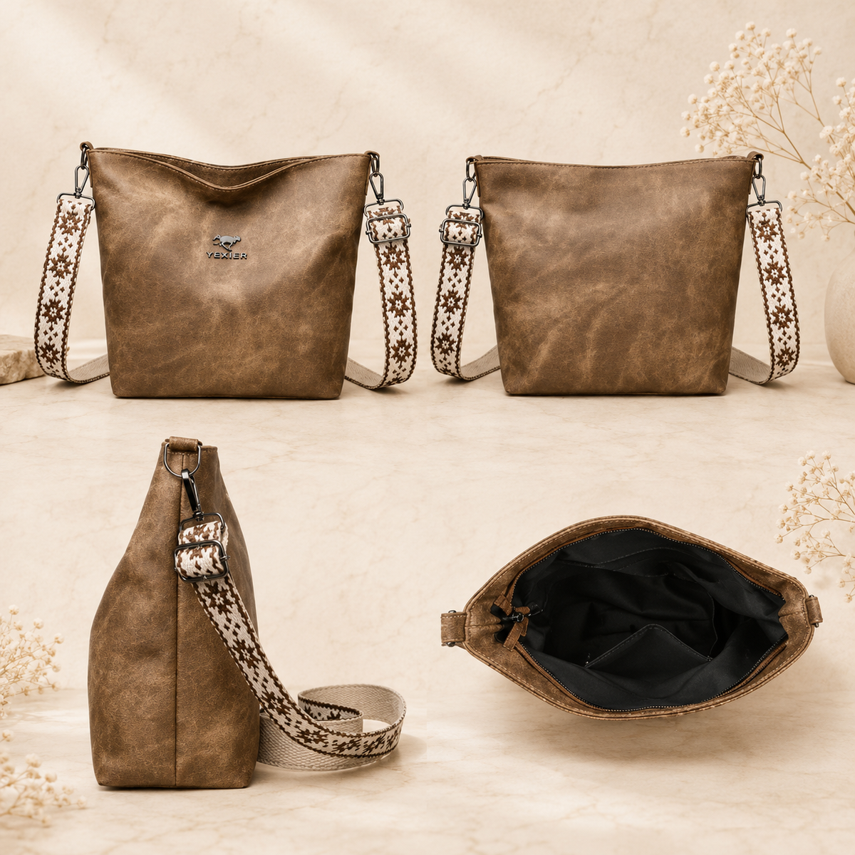 Bucket bag multiple angles and interior