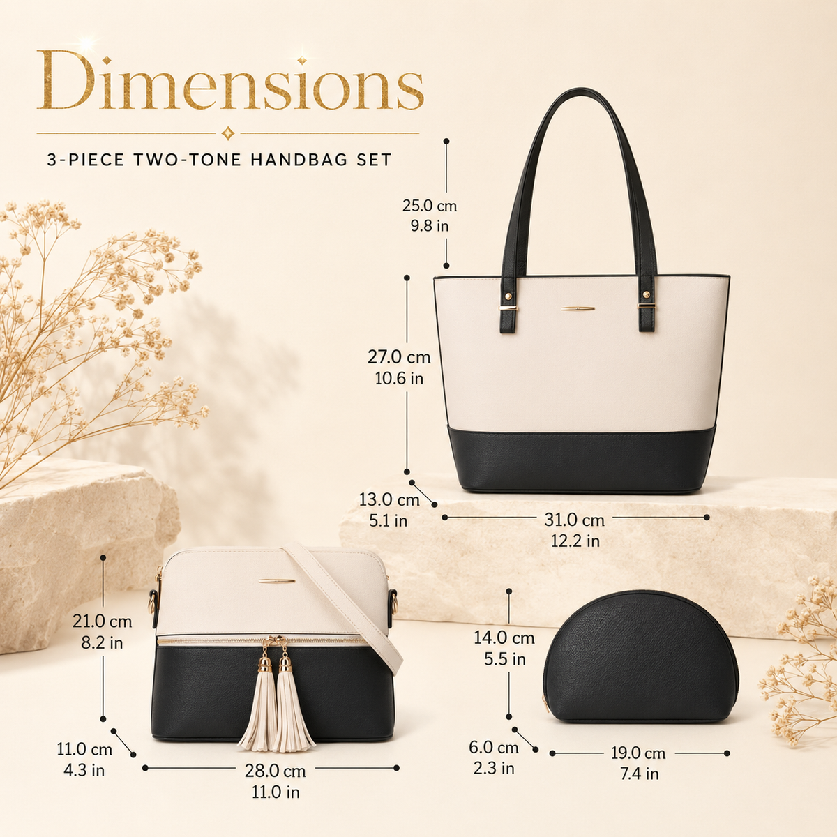 3-Piece Tote Bag Set dimensions