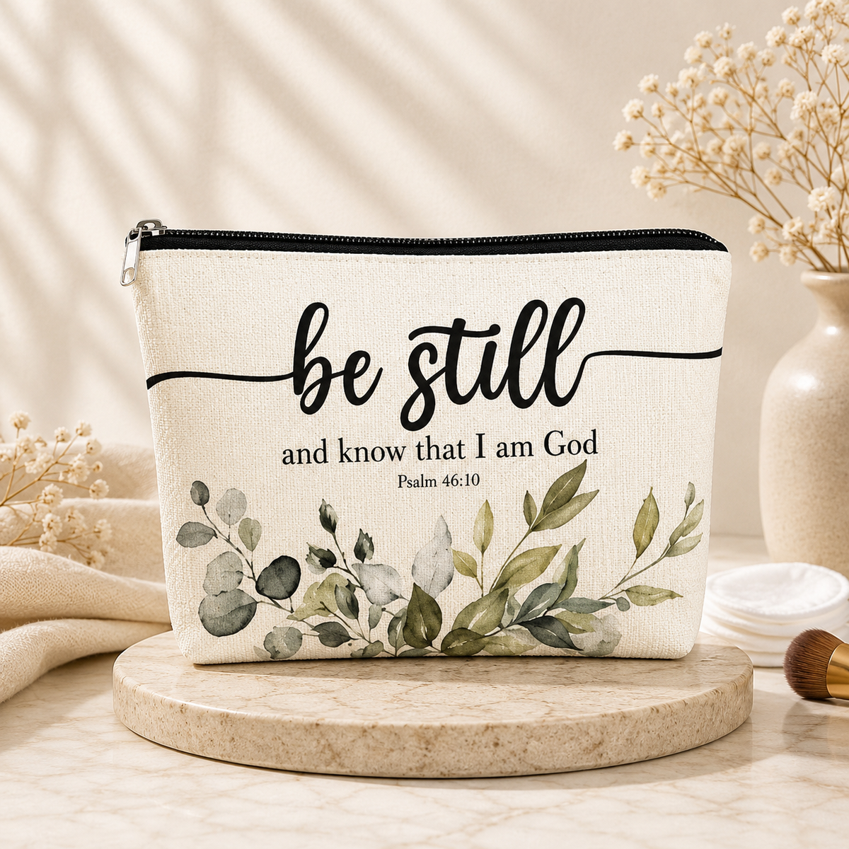 Glowth Be Still Scripture Makeup Bag, product photo