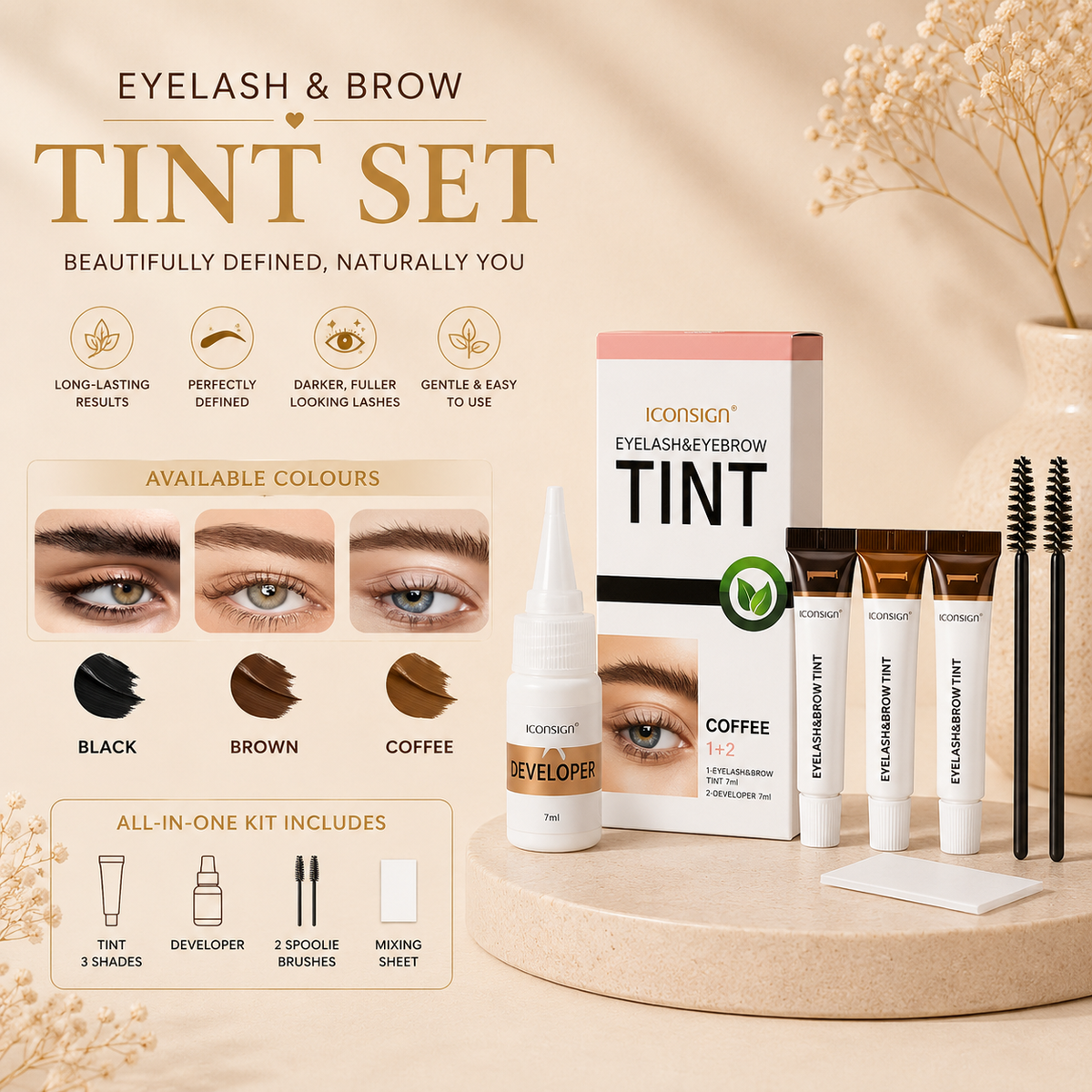 Glowth Eyelash & Brow Tint Set available colours and kit contents