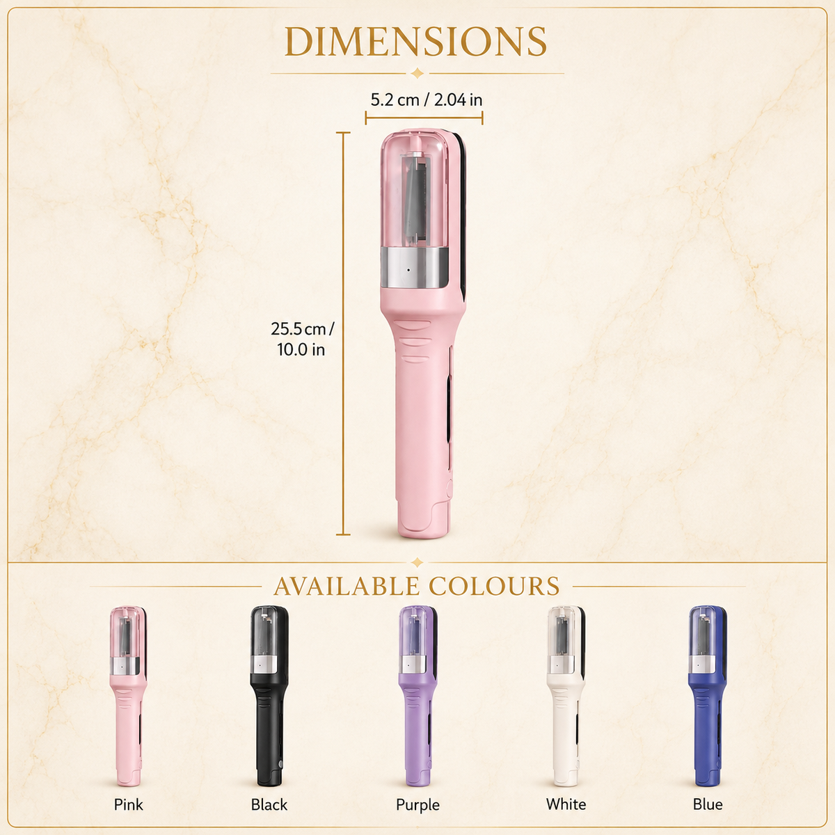 Split end trimmer dimensions and available colours