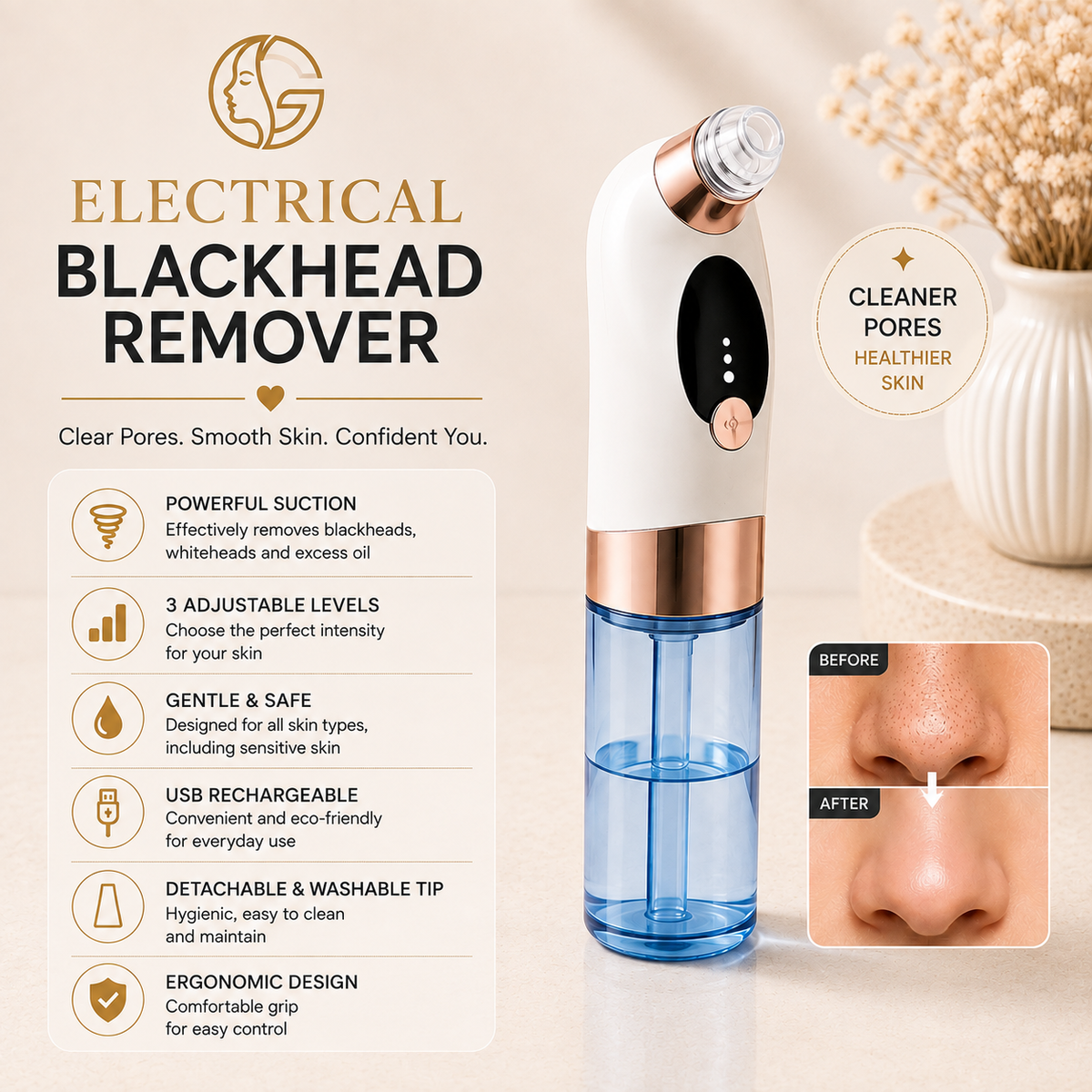 Electrical blackhead remover features