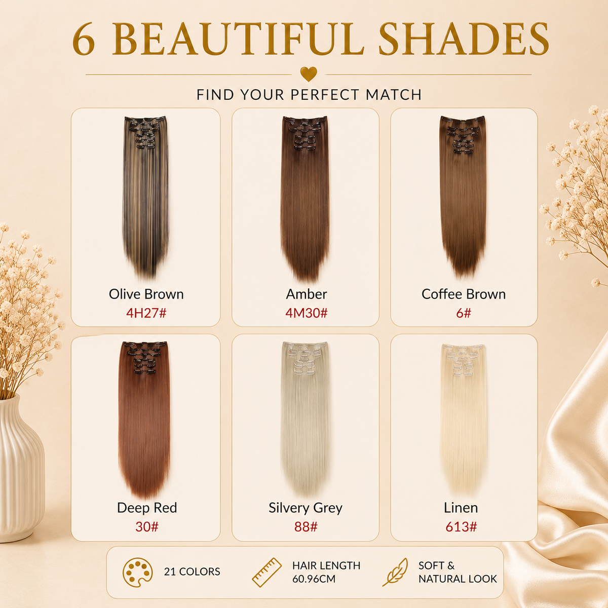 Glowth Clip-In Hair Extensions 6 beautiful shades