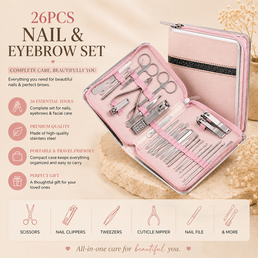26 pcs nail and eyebrow set, complete care beautifully you