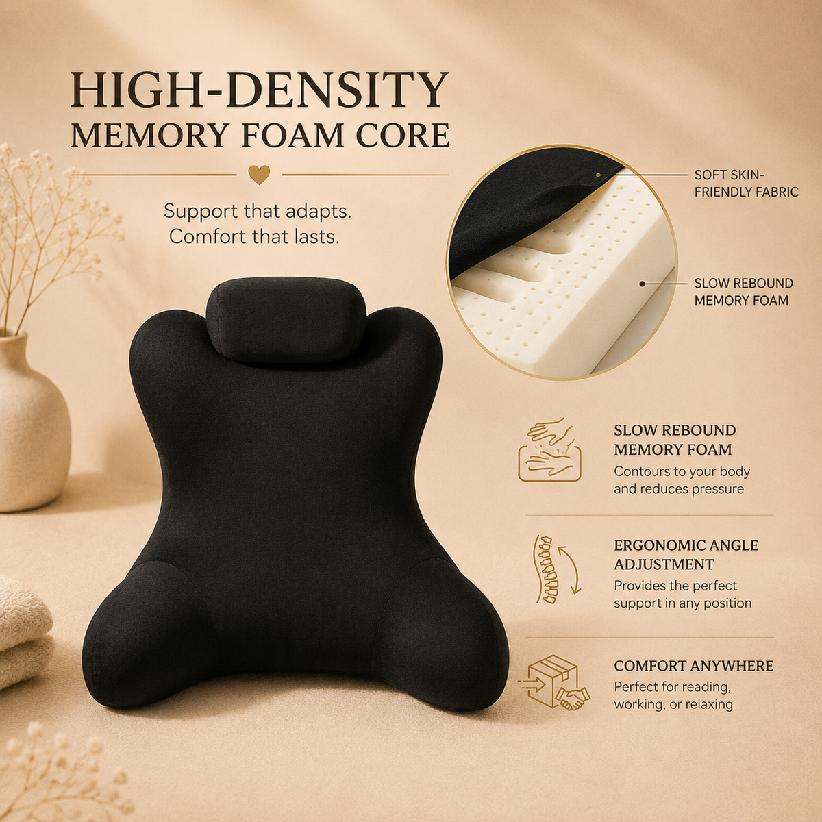Glowth Memory Foam Lumbar Pillow high-density foam core