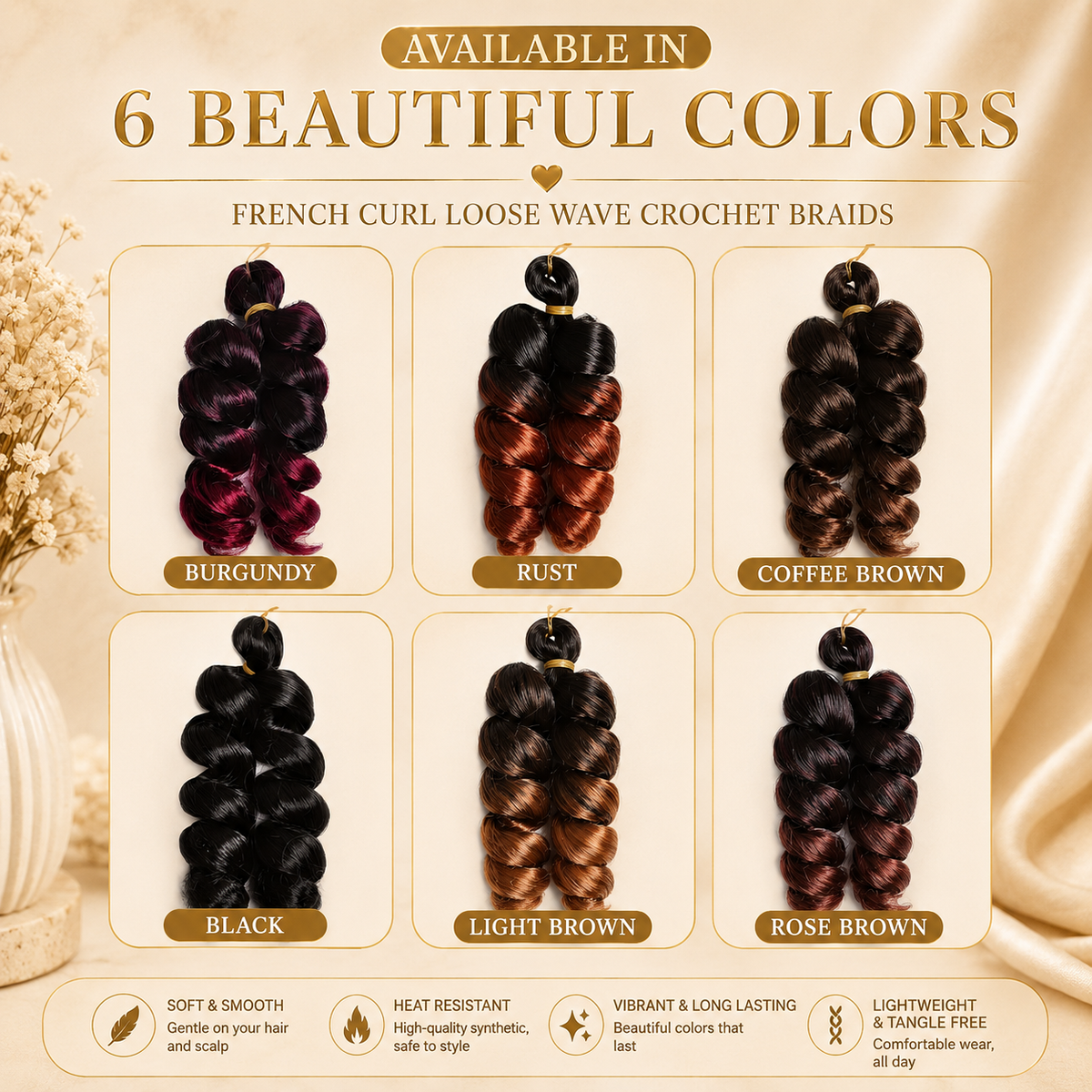 Glowth French Curl Loose Wave Crochet Braids available in 6 colors