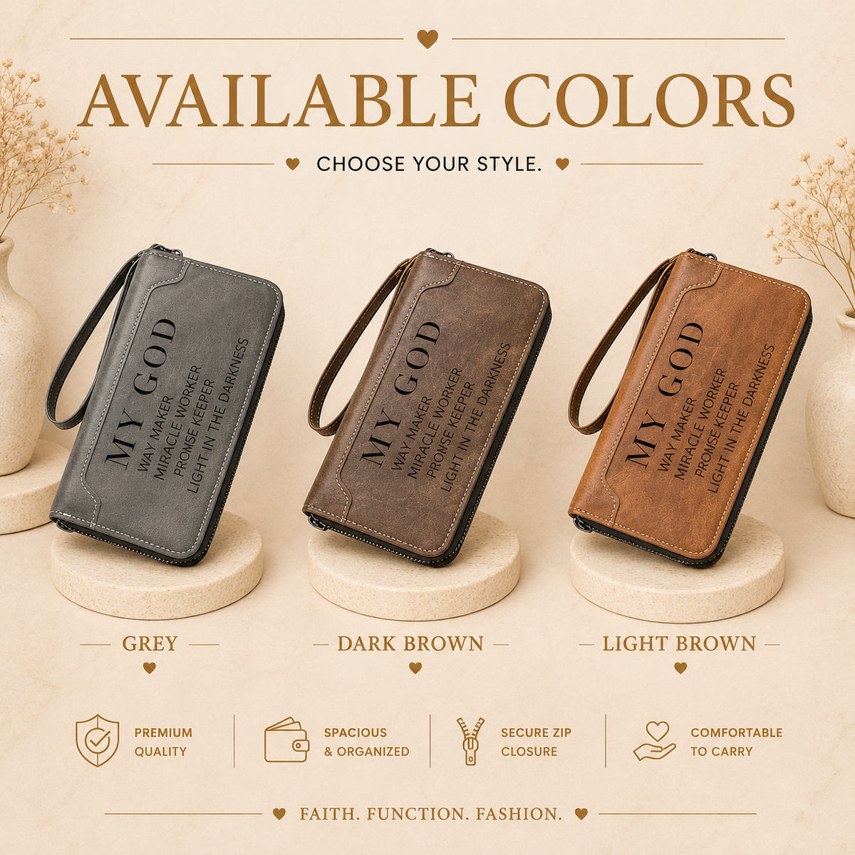 Glowth My God Faith Wallet available colours
