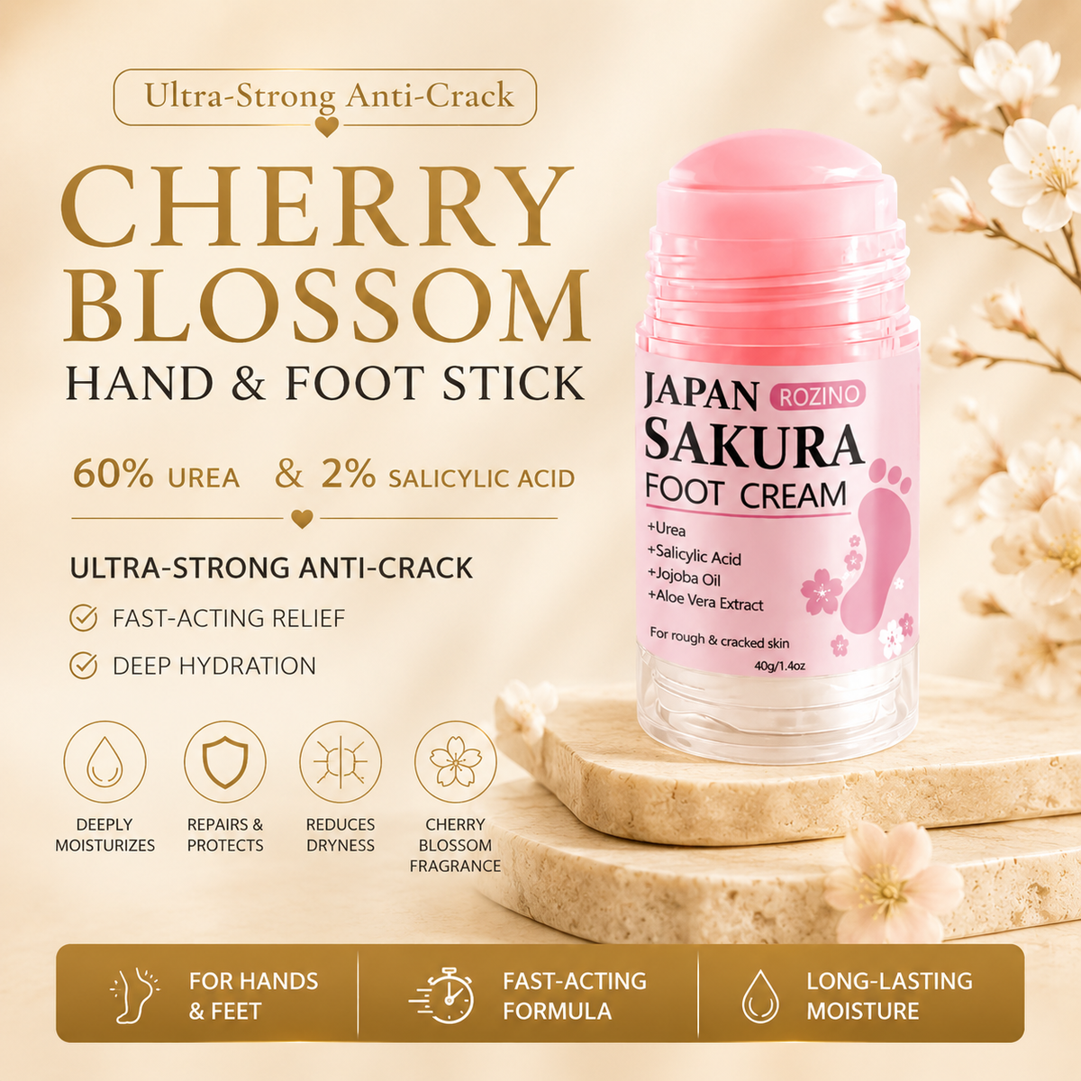 Glowth Japan Sakura Foot Cream cherry blossom hand and foot stick features