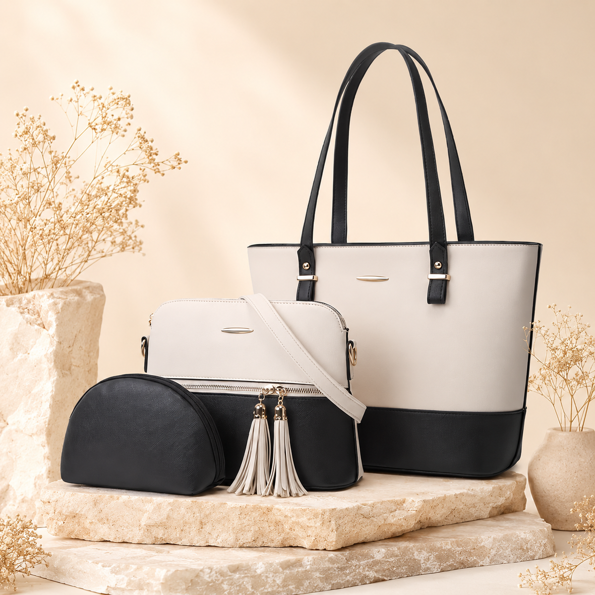 Glowth 3-Piece Two-Tone Tote Bag Set