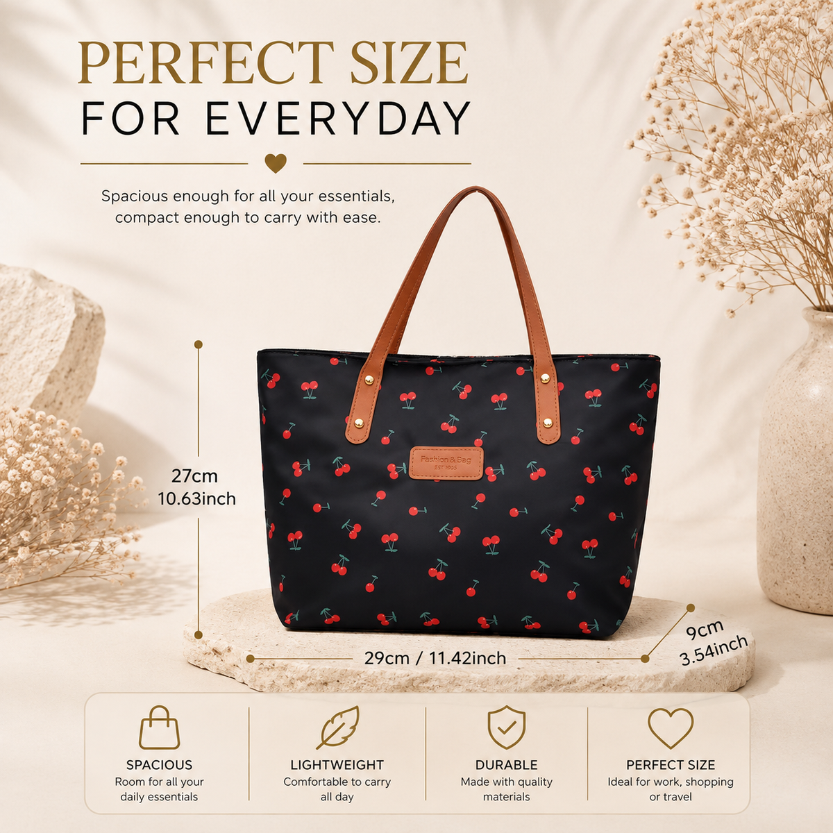 Cherry Print Tote perfect size for everyday
