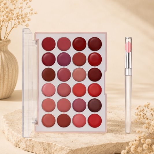 Glowth 24 Color Red Lipstick Plate with silicone brush, product photo