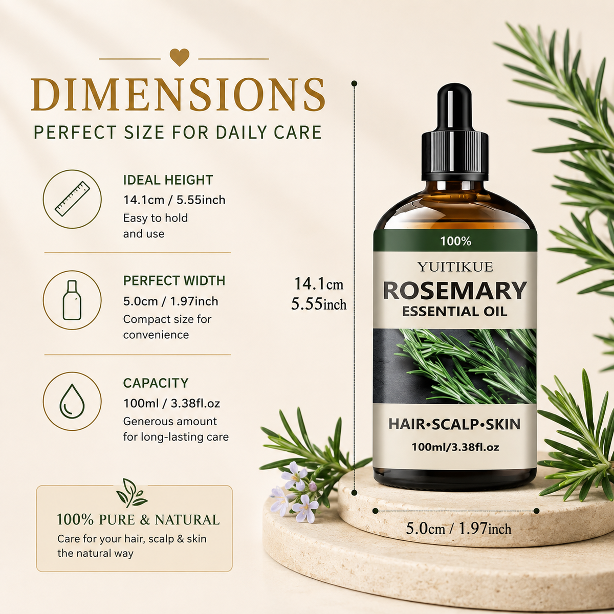 Glowth Rosemary Essential Oil dimensions
