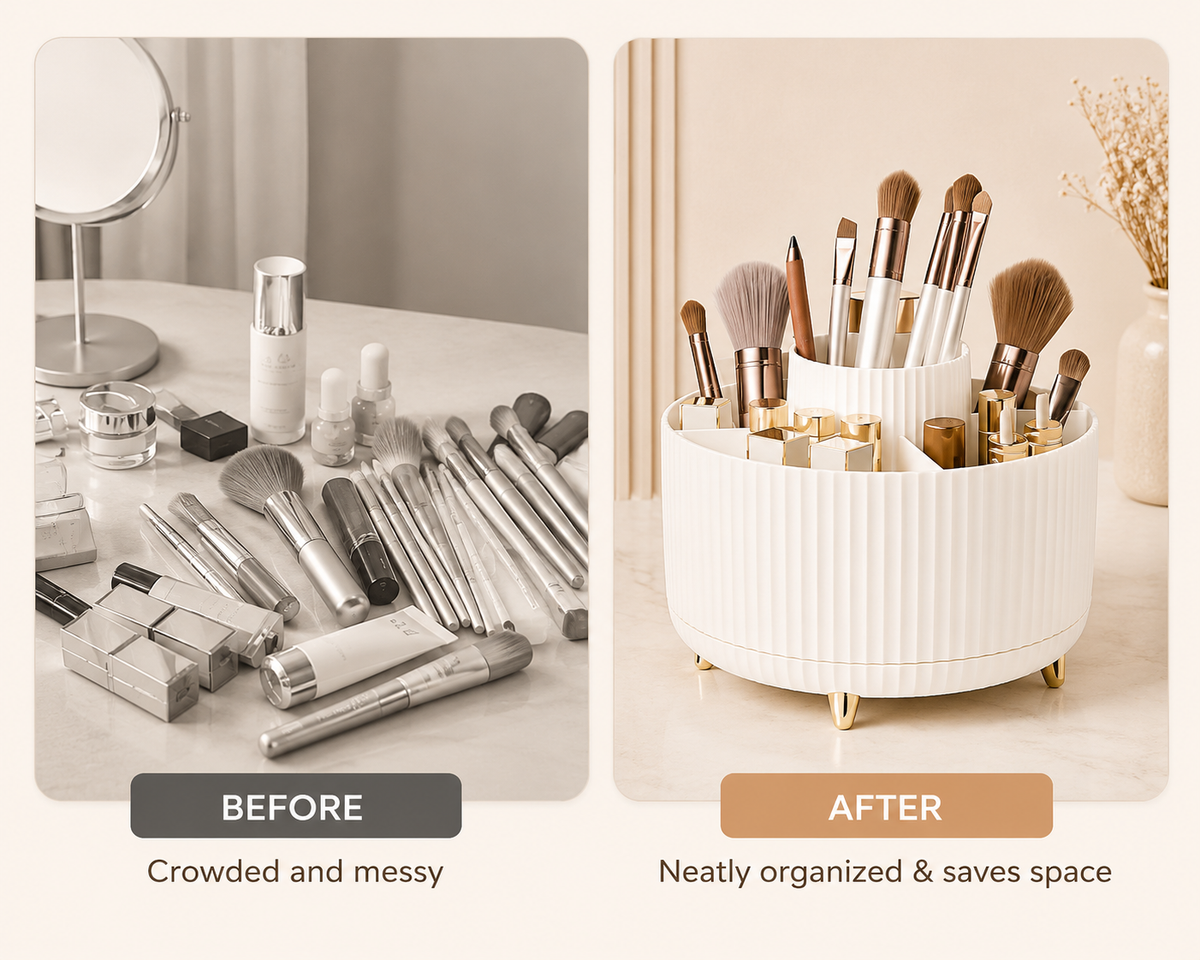 Before and after makeup organization