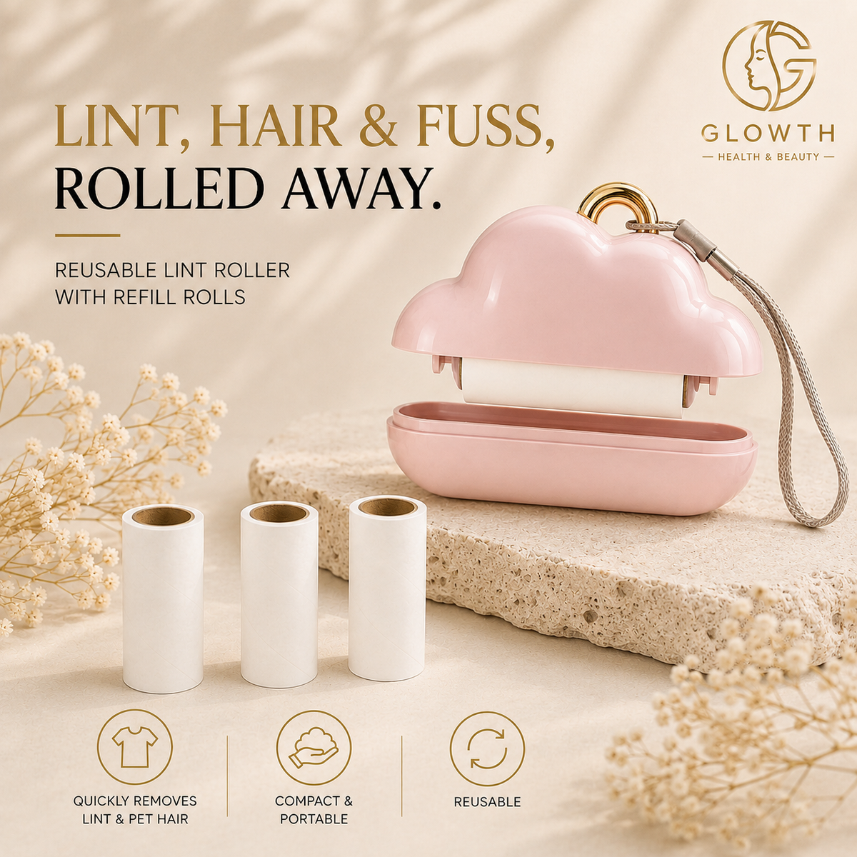 Lint hair fuss rolled away, reusable lint roller with refill rolls