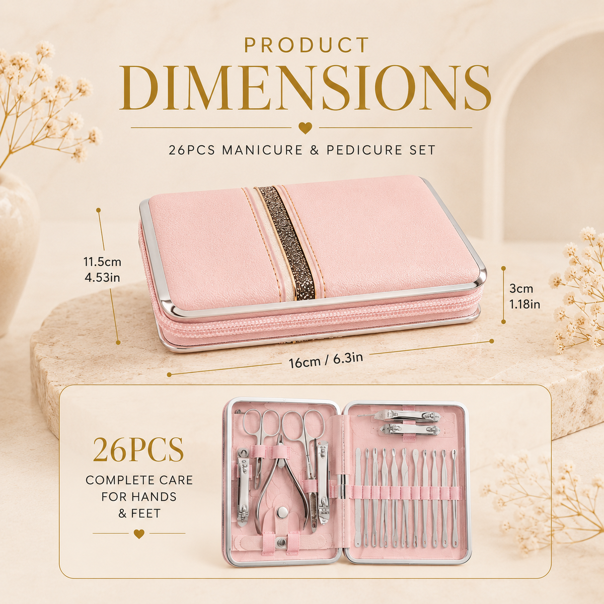 Manicure and pedicure set dimensions