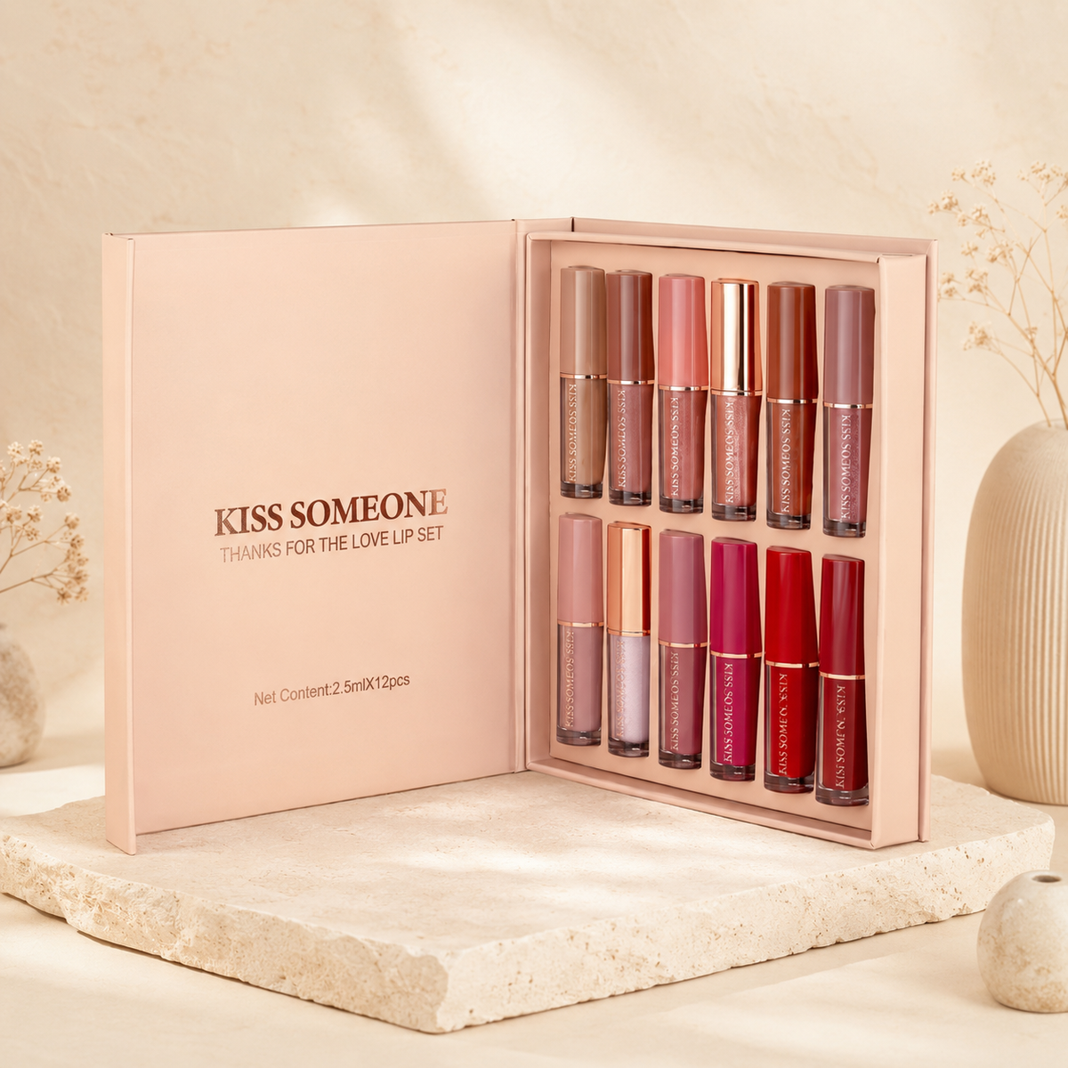 Kiss Someone 12-color liquid lipstick set, open box