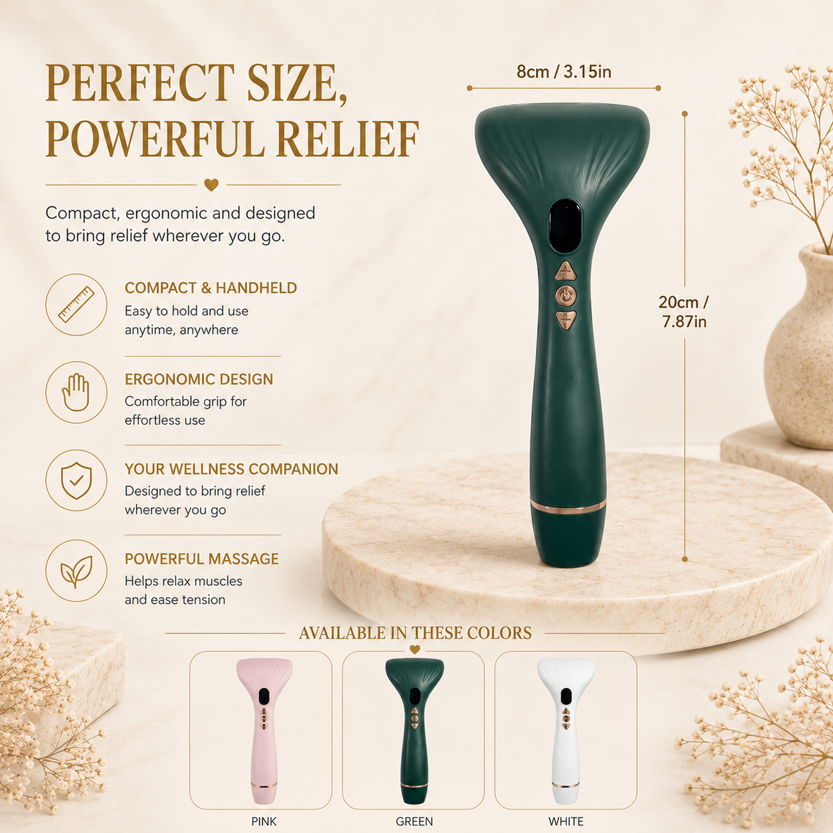 Glowth Double Head Massager sizes and available colours
