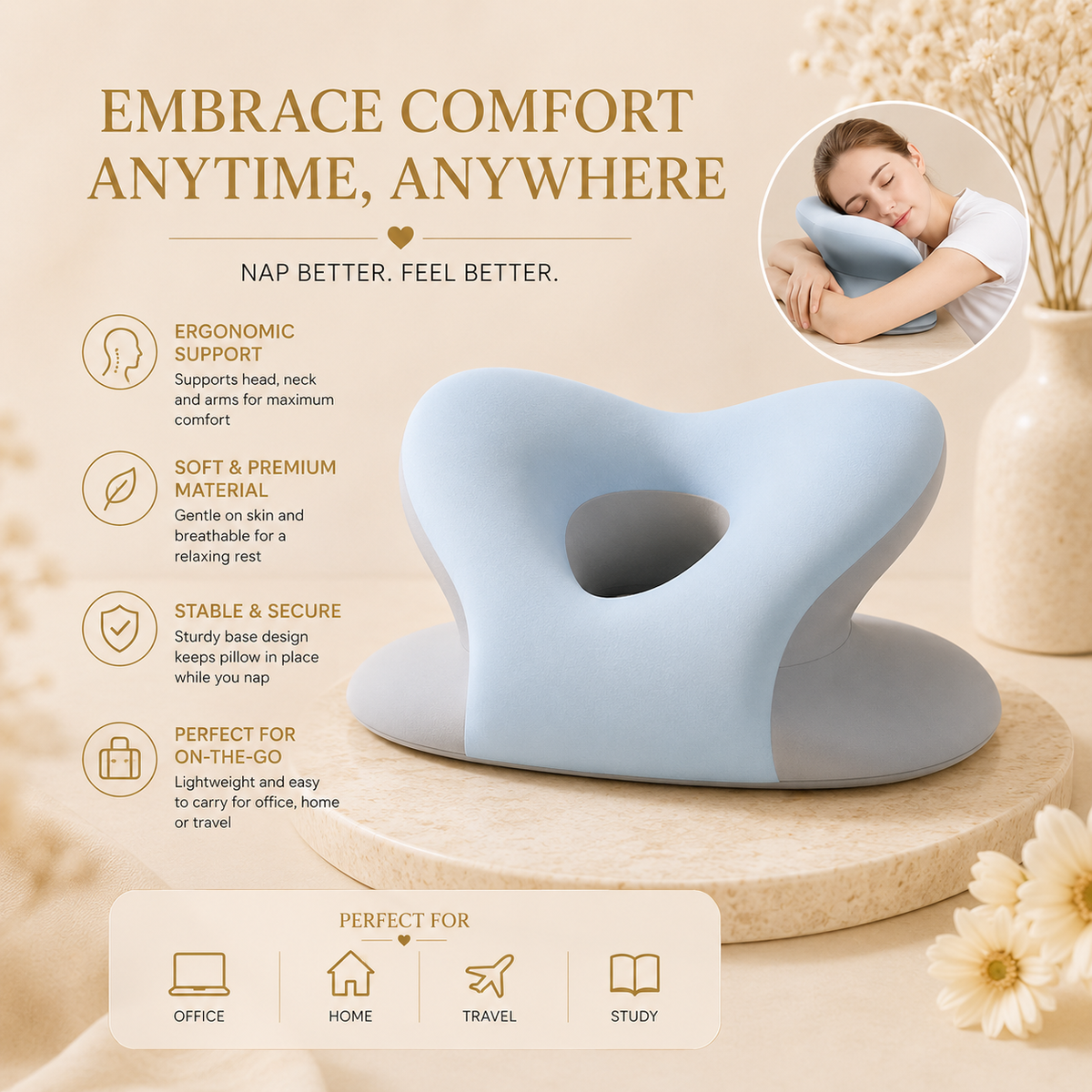 Nap pillow, embrace comfort anytime anywhere