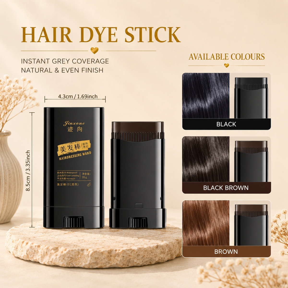 Glowth Hair Dye Stick dimensions and available colours