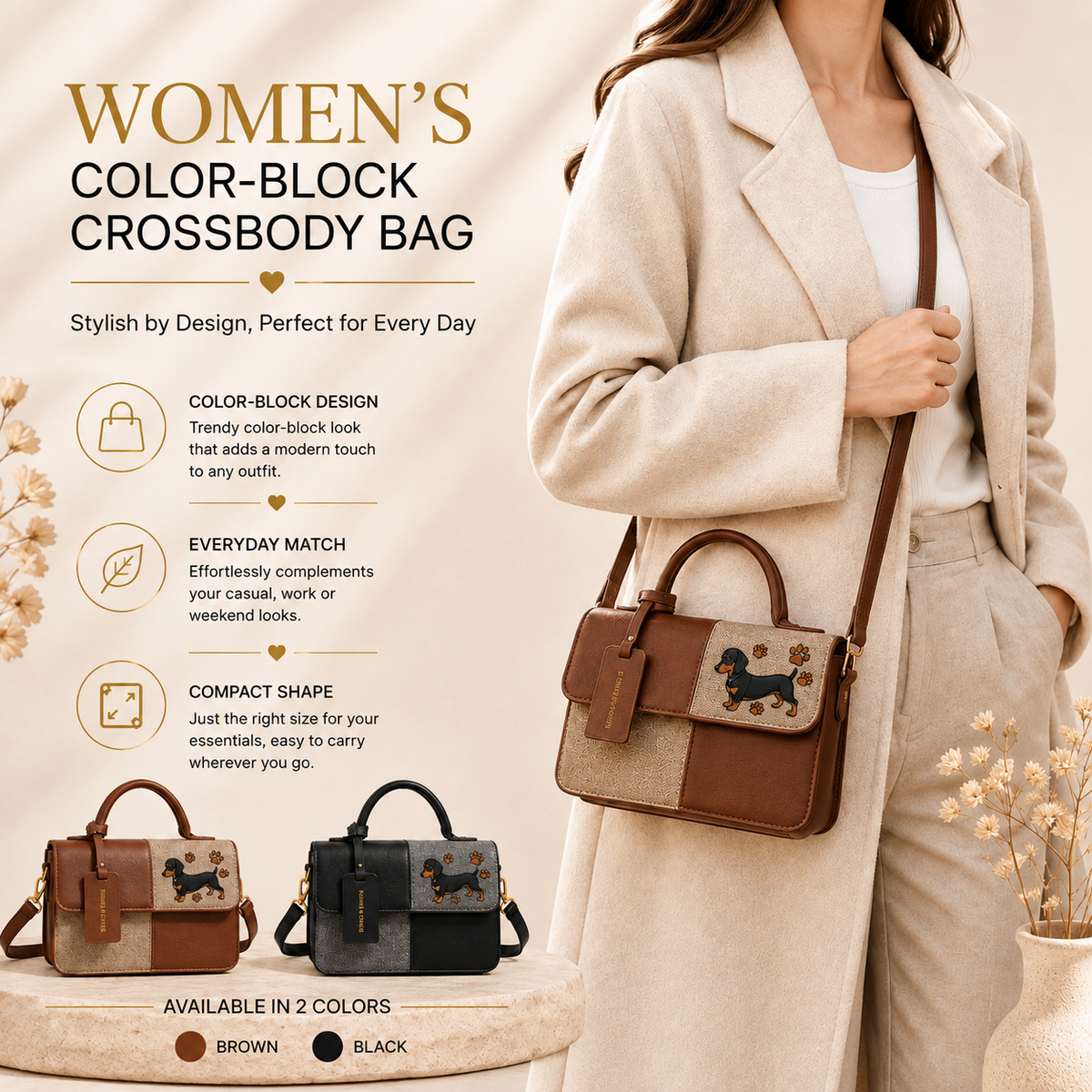 Dachshund crossbody bag lifestyle shot