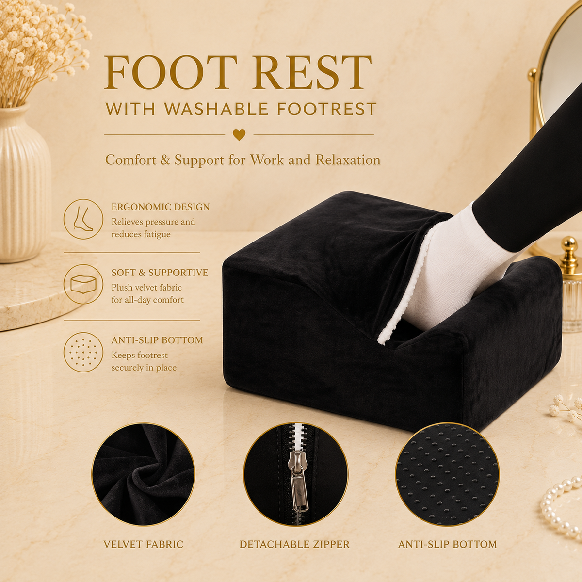 Glowth Plush Velvet Foot Rest features