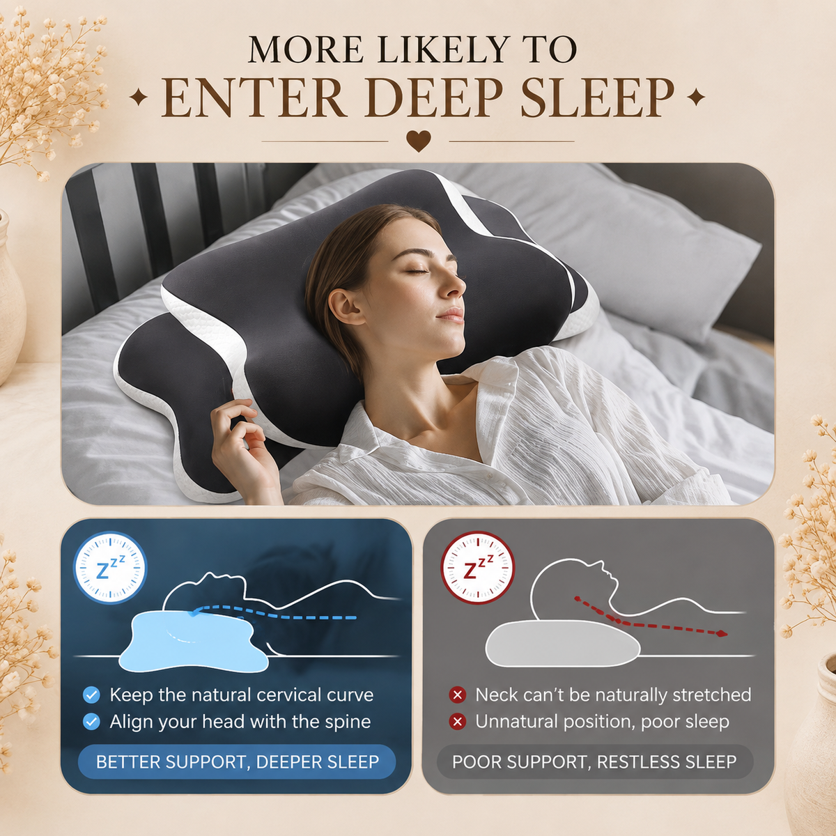 Glowth Ergonomic Butterfly Pillow deep sleep spinal alignment