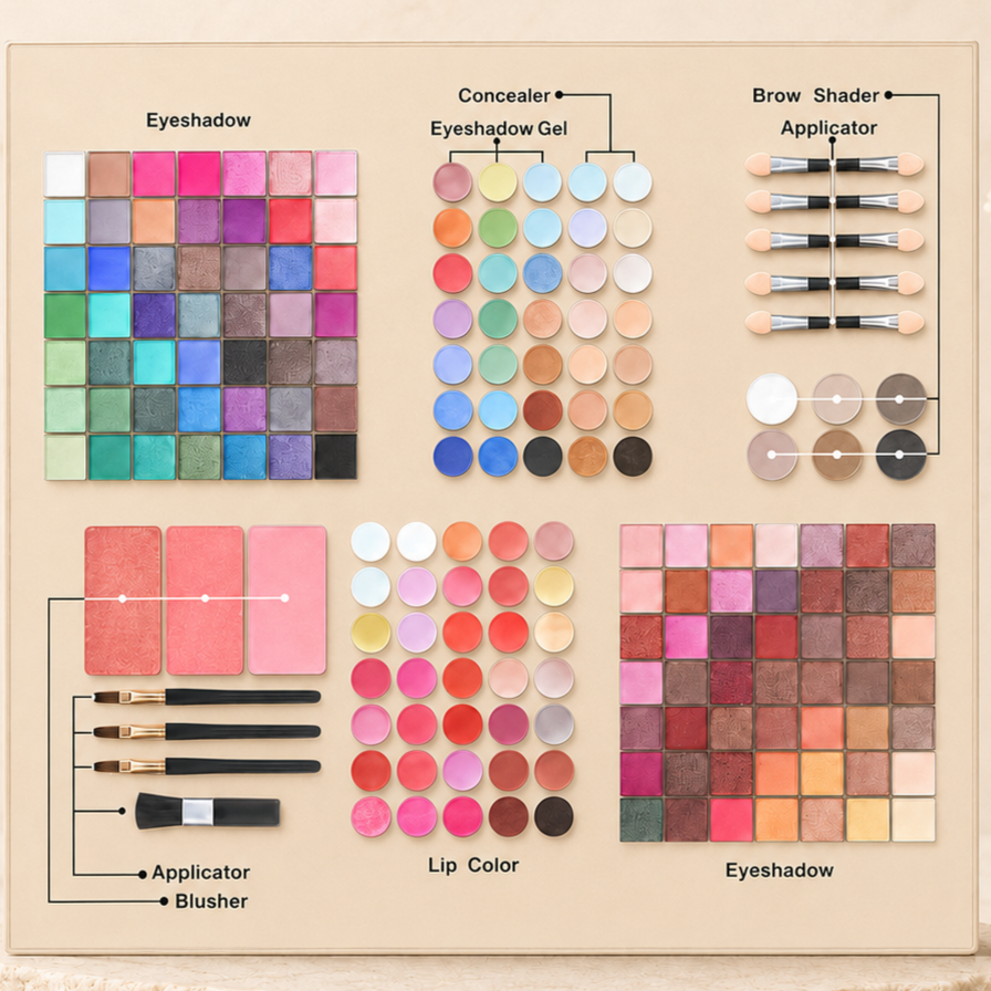 Makeup palette shade and product layout