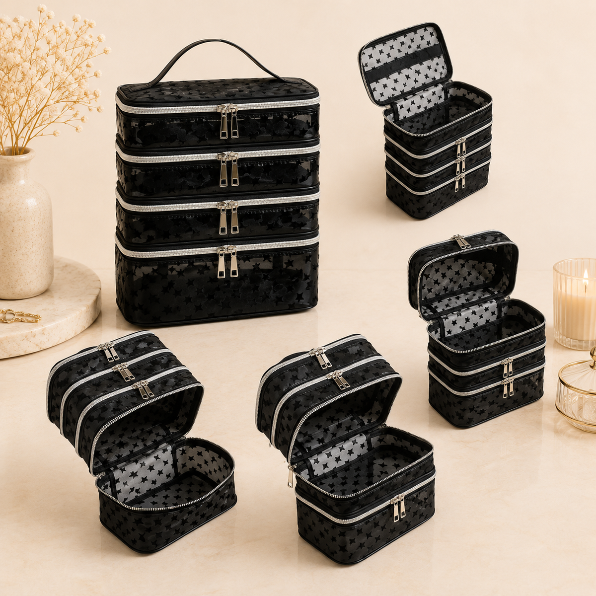 Glowth 4 Compartments Toiletry Bag open compartments
