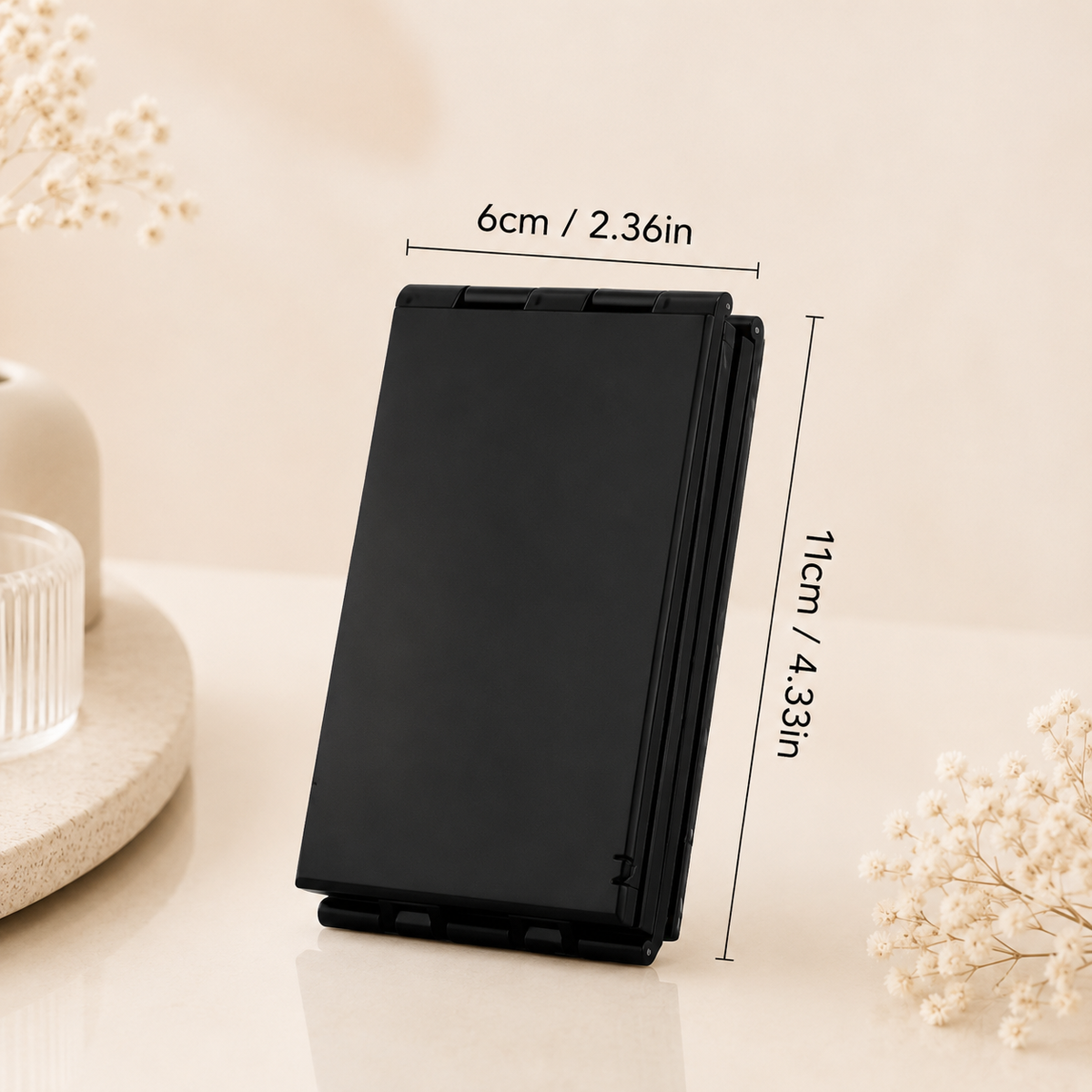 4X Folding Travel Mirror folded dimensions