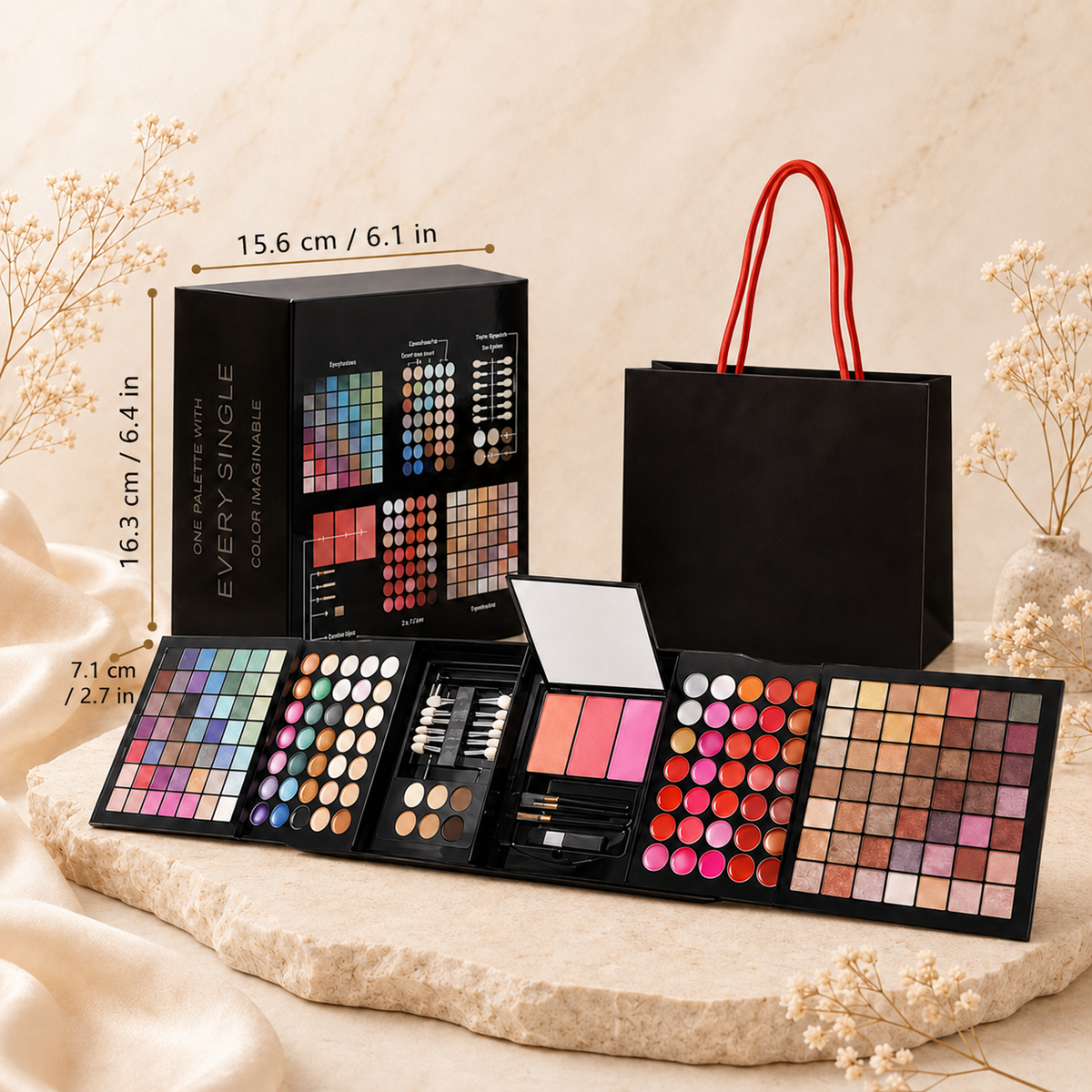 Makeup palette dimensions and gift bag