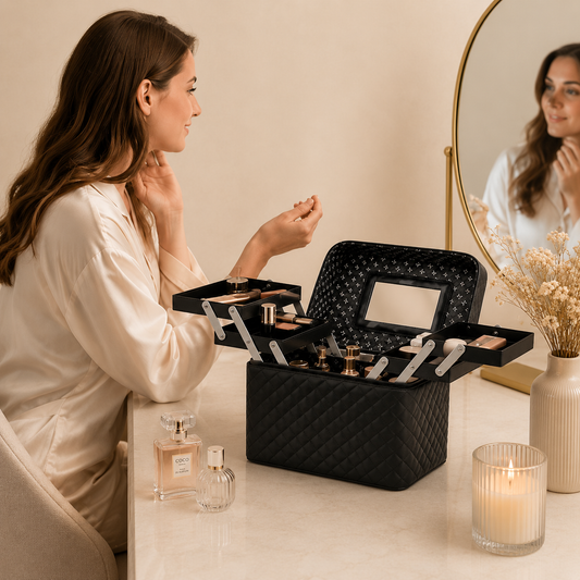Glowth Quilted Makeup Storage Case in use