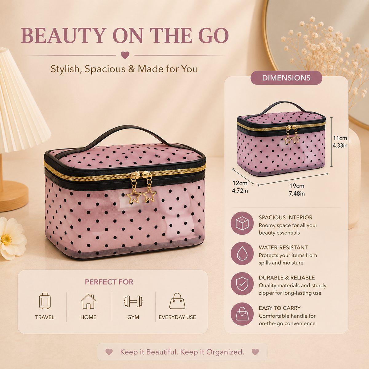Toiletry bag, beauty on the go, stylish spacious made for you
