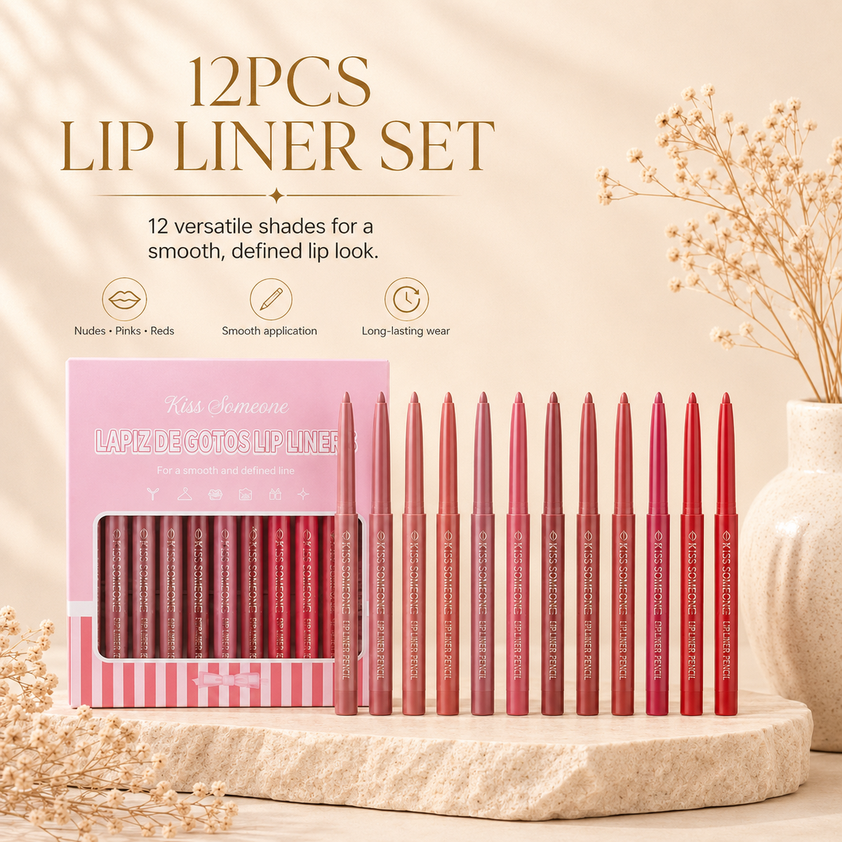 12pcs lip liner set, 12 versatile shades