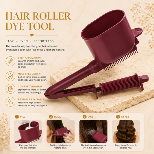 Hair roller dye tool available in pink, burgundy and black